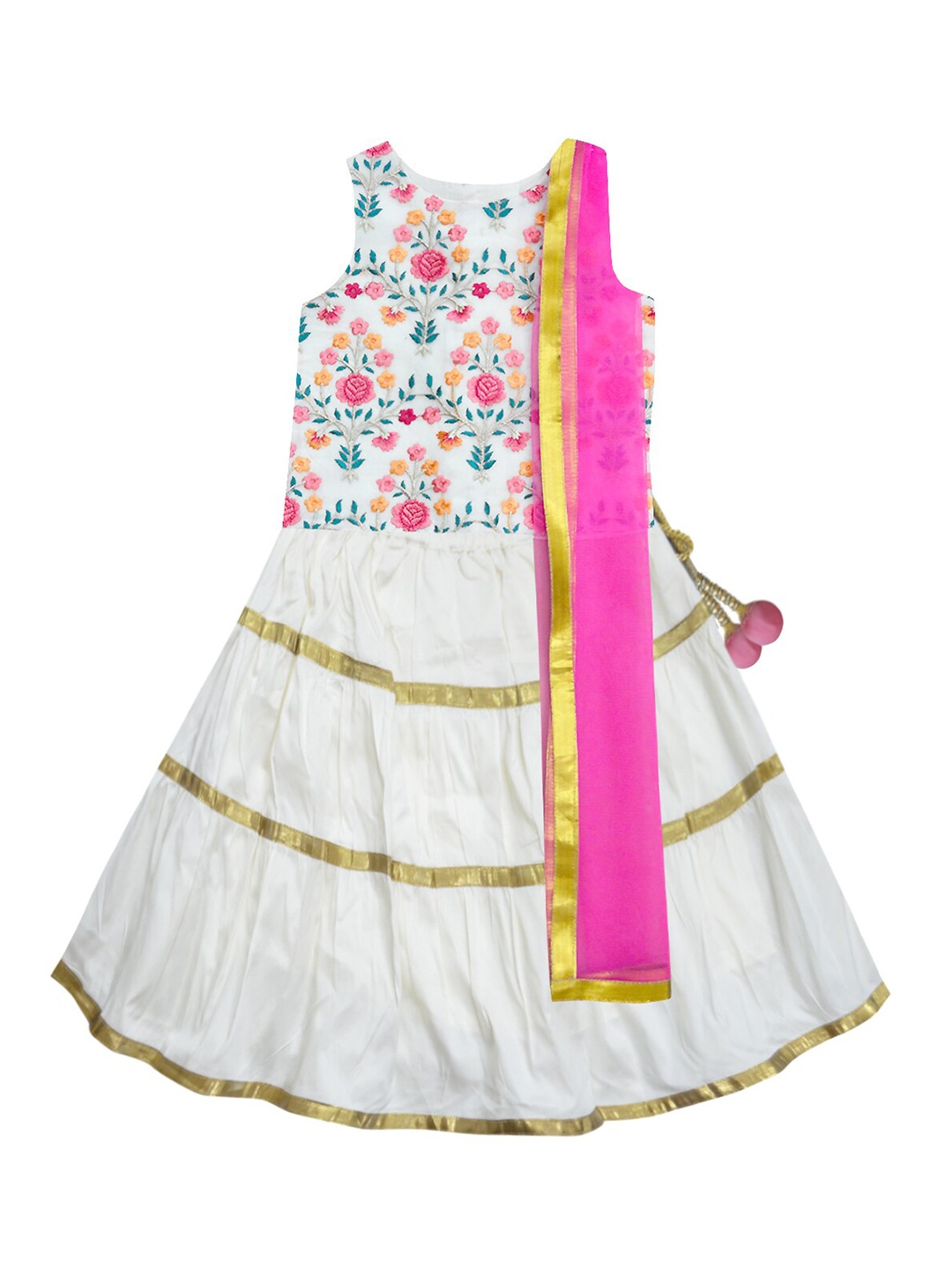 A.T.U.N. Girls Cream-Coloured & Pink Ready to Wear Lehenga & Blouse With Net Dupatta
A.T.U.N. Girls Cream-Coloured & Pink Ready to Wear Lehenga & Blouse With Net Dupatta