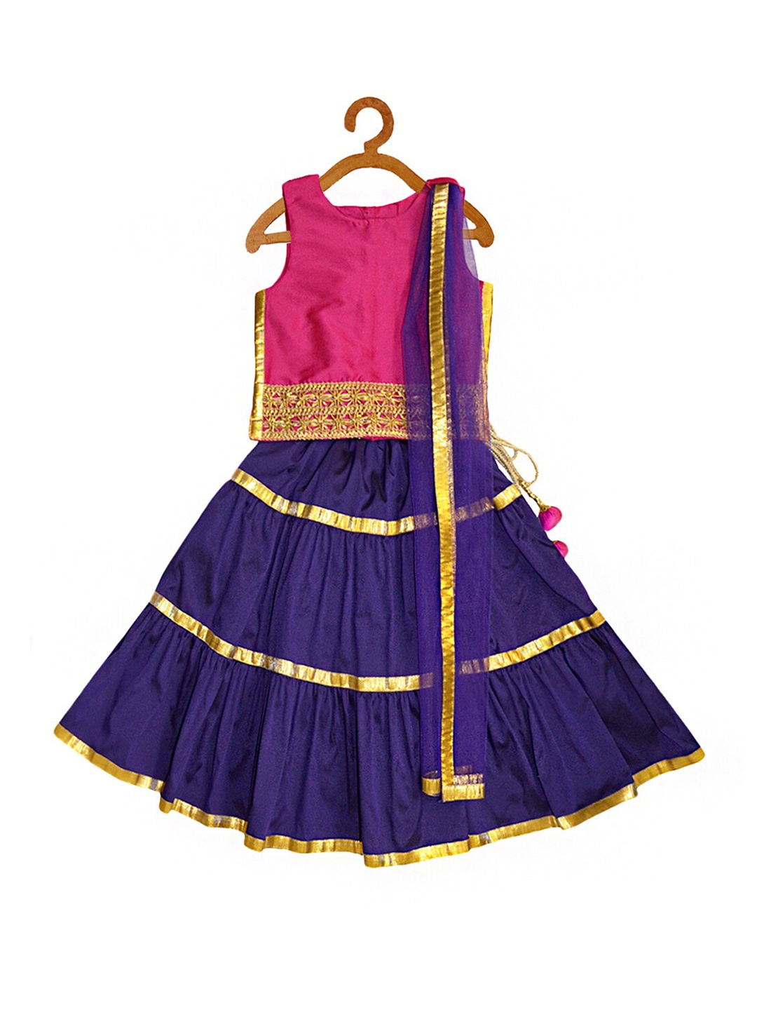 A.T.U.N. Girls Fuchsia & Navy Blue Embellished Ready to Wear Lehenga Set With Net Dupatta
A.T.U.N. Girls Fuchsia & Navy Blue Embellished Ready to Wear Lehenga Set With Net Dupatta