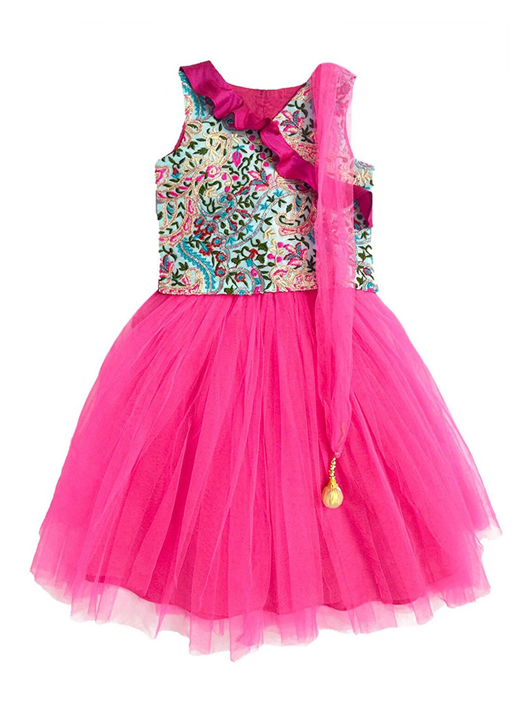 A T U N Girls Fuchsia & Green Embroidered Ready to Wear Lehenga & Blouse With Dupatta
A T U N Girls Fuchsia & Green Embroidered Ready to Wear Lehenga & Blouse With Dupatta