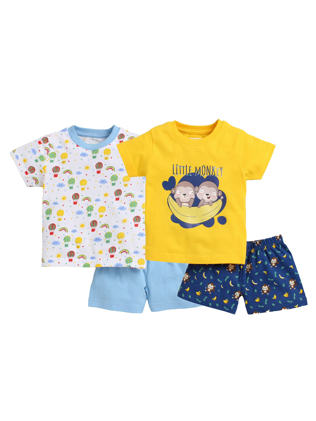 BUMZEE Boys Pack Of 2 Blue & Yellow Printed Pure Cotton T-shirt with Shorts
BUMZEE Boys Pack Of 2 Blue & Yellow Printed Pure Cotton T-shirt with Shorts