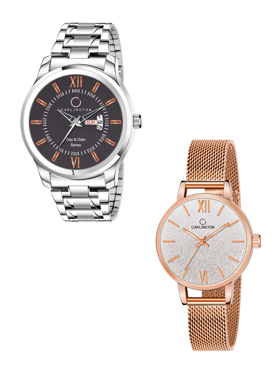 CARLINGTON His & Her Analogue Watch Gift Set Combo G01 Chocolate-CT2018 RoseWhite, Silver
CARLINGTON His & Her Analogue Watch Gift Set Combo G01 Chocolate-CT2018 RoseWhite, Silver