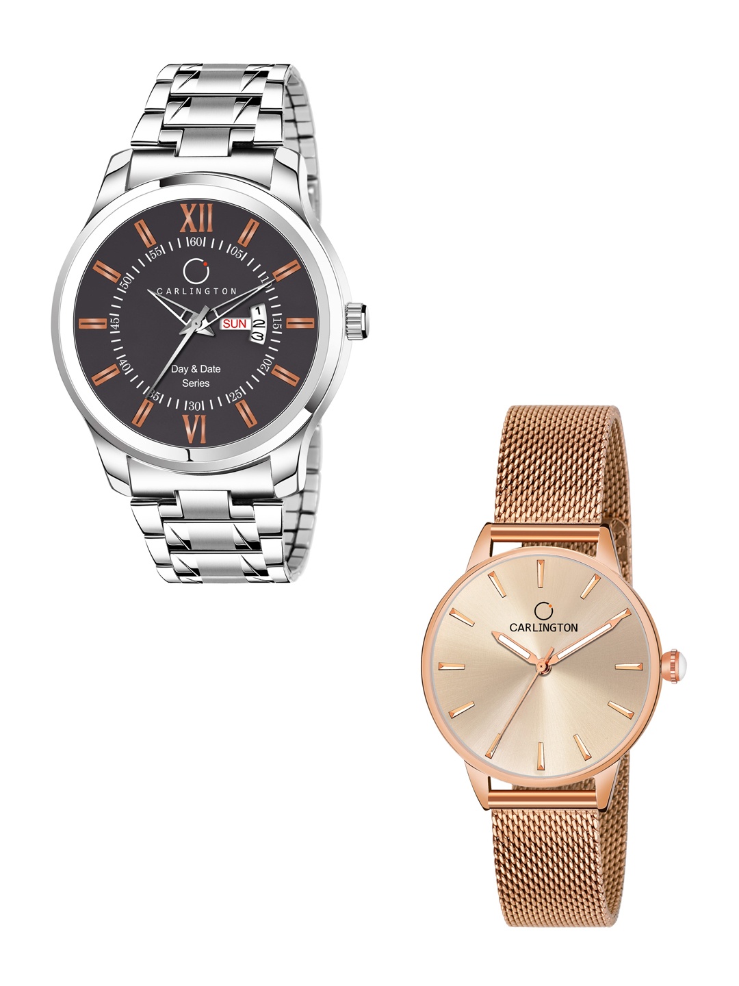 CARLINGTON His & Her Analogue Watch Gift Set, Silver