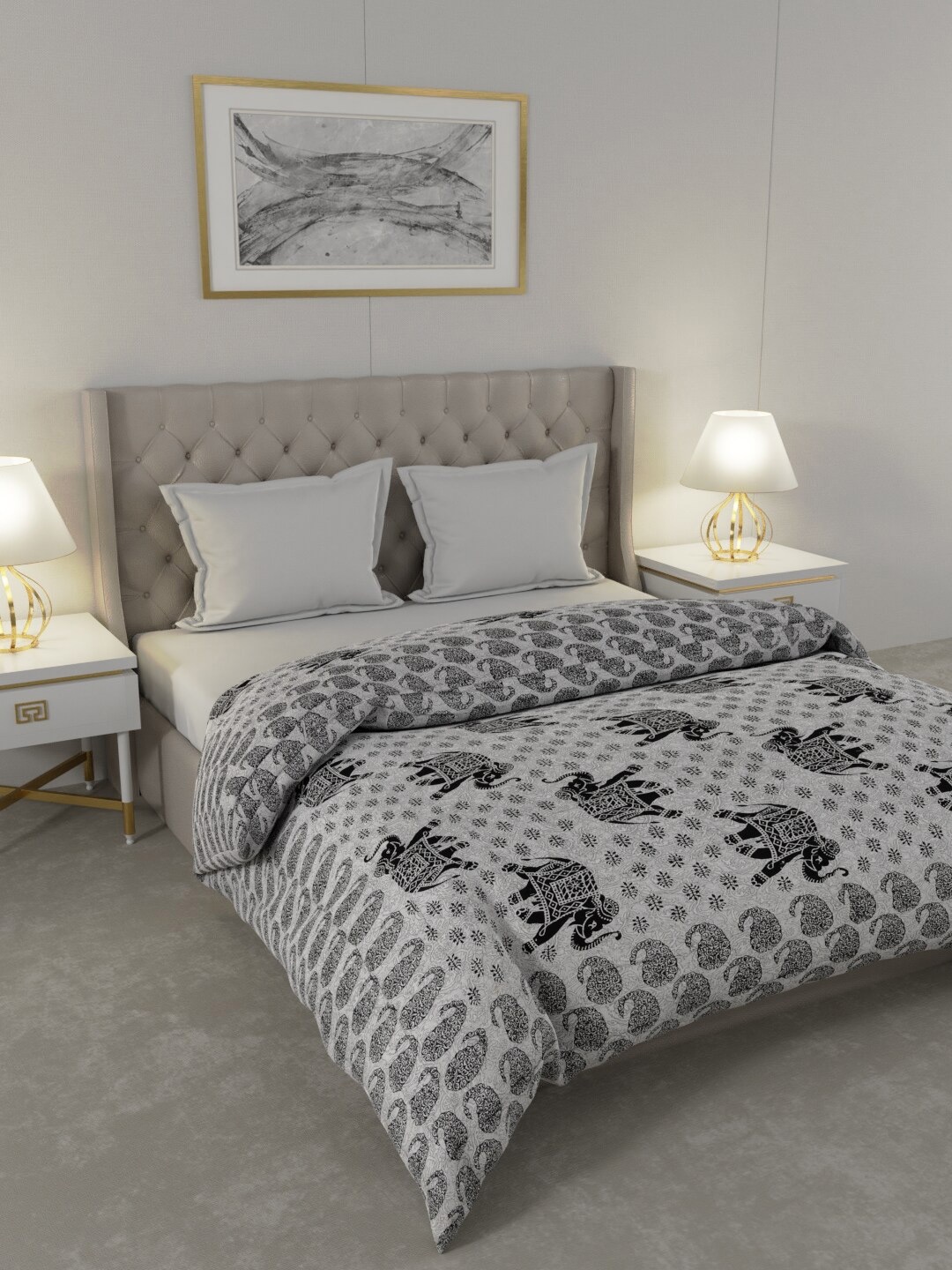 JAIPUR FABRIC Grey & Black Elephant Printed Cotton Heavy Winter 200 GSM Double Bed Quilt
JAIPUR FABRIC Grey & Black Elephant Printed Cotton Heavy Winter 200 GSM Double Bed Quilt