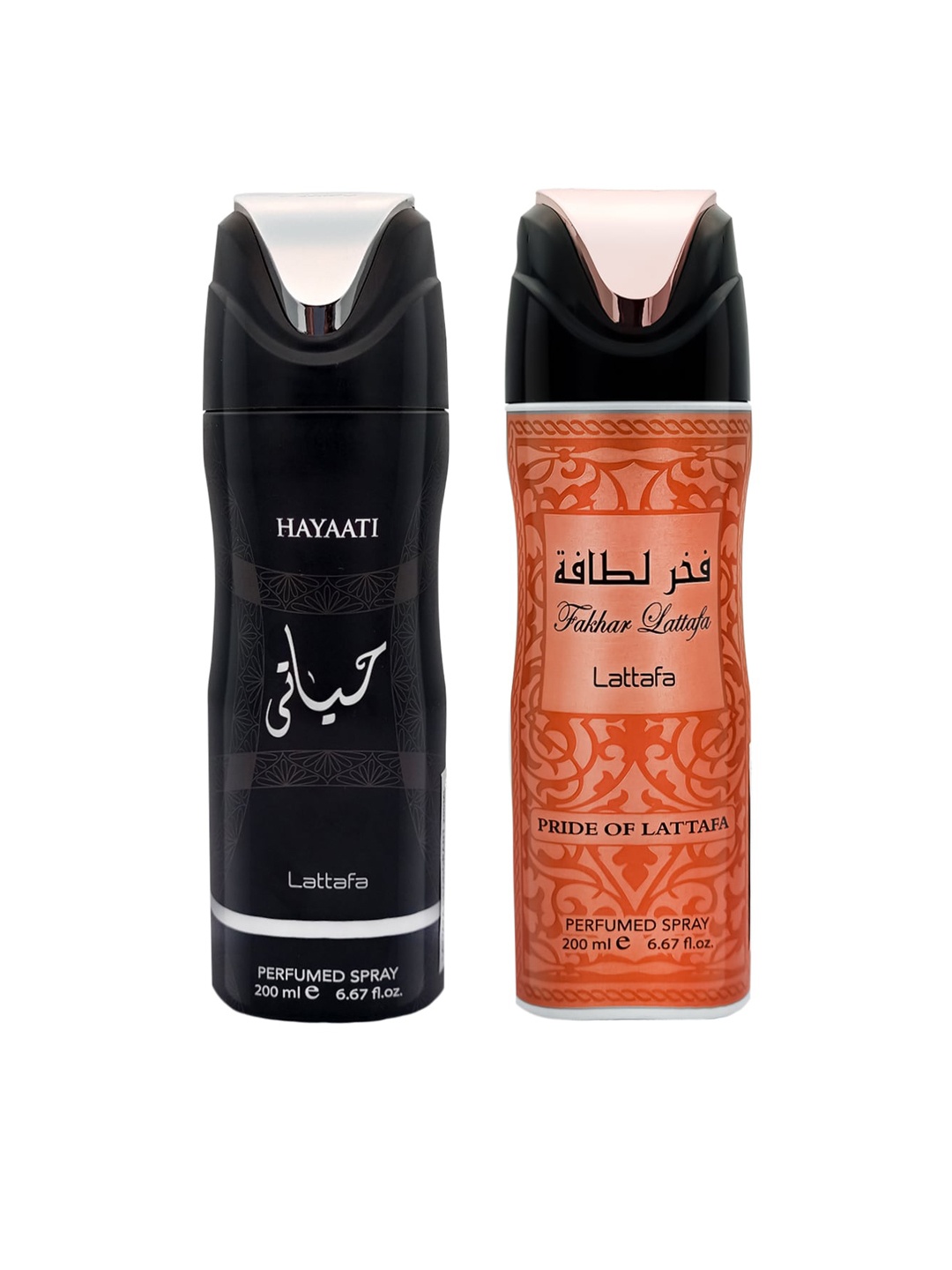Lattafa Unisex Set Of 2 Hayati & Fakhar Deodorant Perfumed Body Spray 200 Ml Each, Black
Lattafa Unisex Set Of 2 Hayati & Fakhar Deodorant Perfumed Body Spray 200 Ml Each, Black