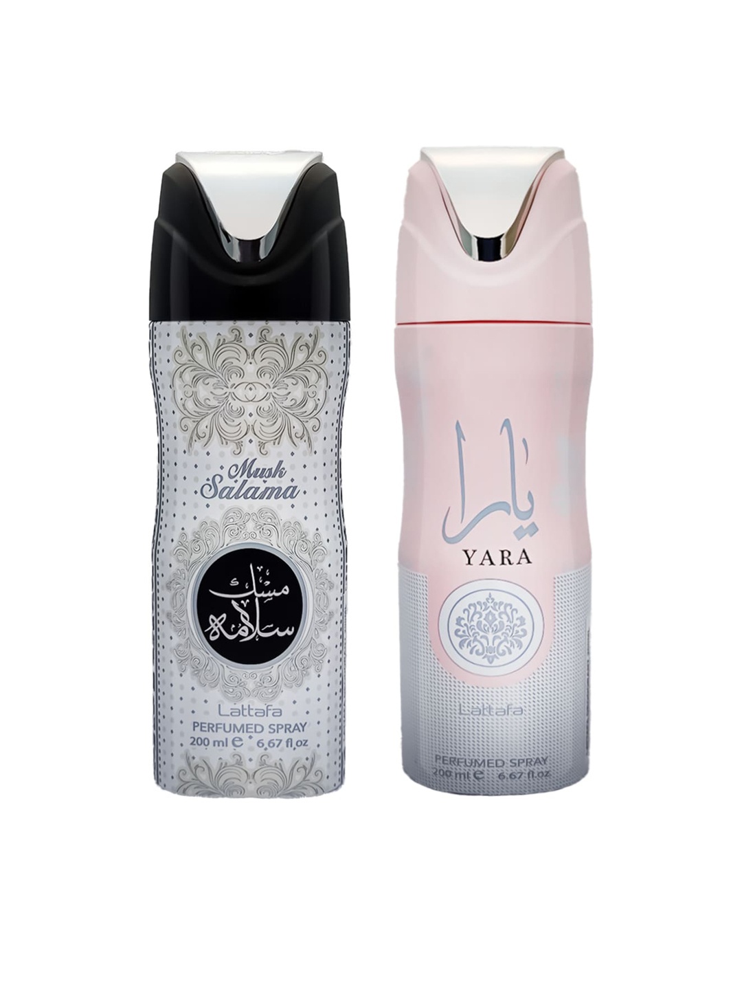 Lattafa Unisex Set Of 2 Musk Salama & Yara Deodorant Perfumed Body Spray 200 ml, White
Lattafa Unisex Set Of 2 Musk Salama & Yara Deodorant Perfumed Body Spray 200 ml, White