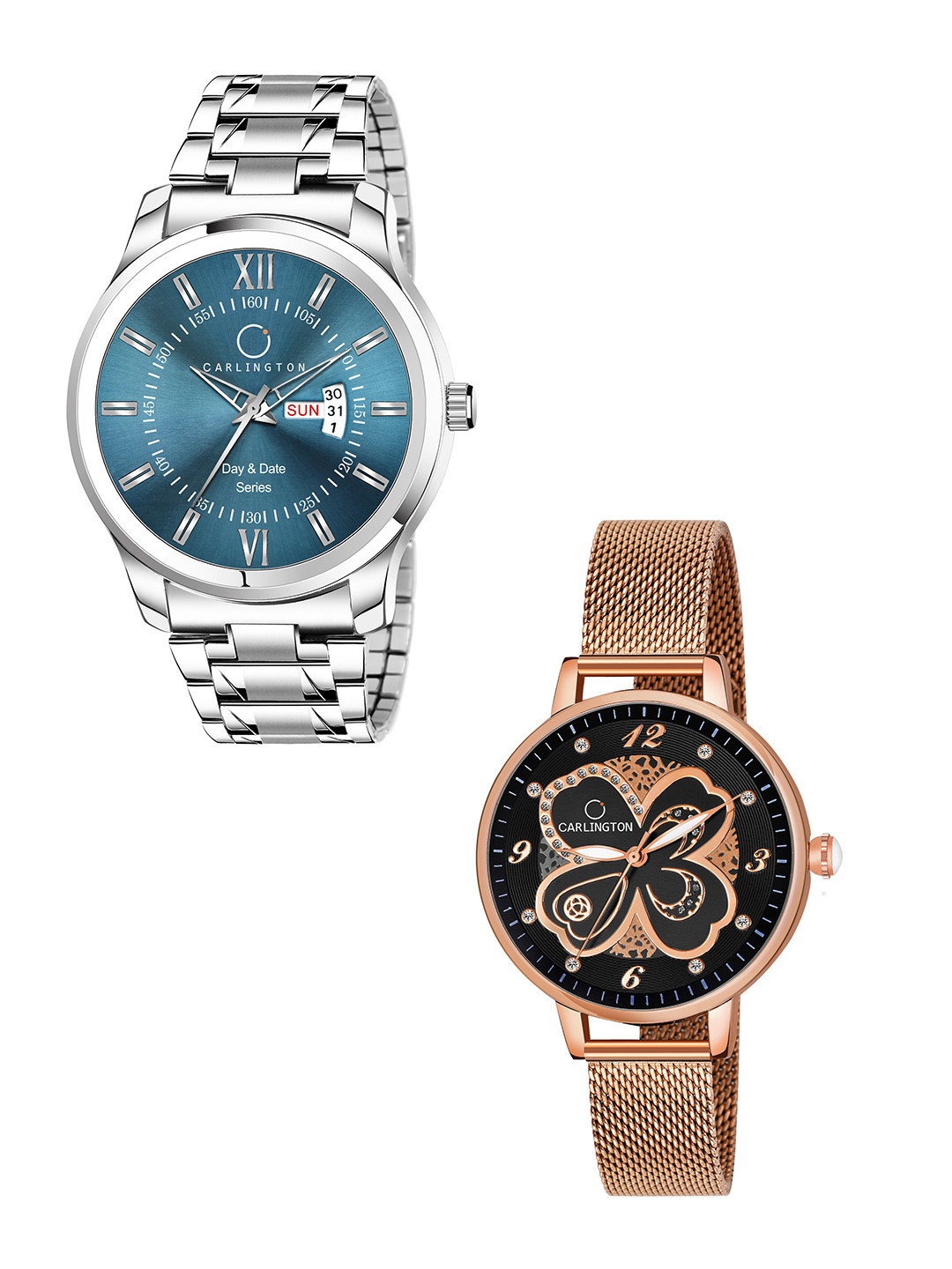 CARLINGTON His & Her Blue Dial & Silver Stainless Steel Bracelet Style Analogue Watch 
CARLINGTON His & Her Blue Dial & Silver Stainless Steel Bracelet Style Analogue Watch