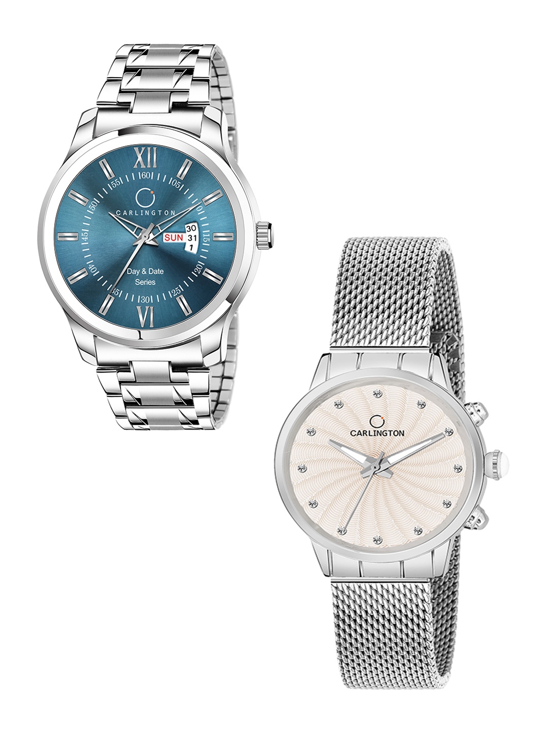 CARLINGTON His & Her Blue Dial & Silver Stainless Steel Bracelet Style Analogue Watch
CARLINGTON His & Her Blue Dial & Silver Stainless Steel Bracelet Style Analogue Watch