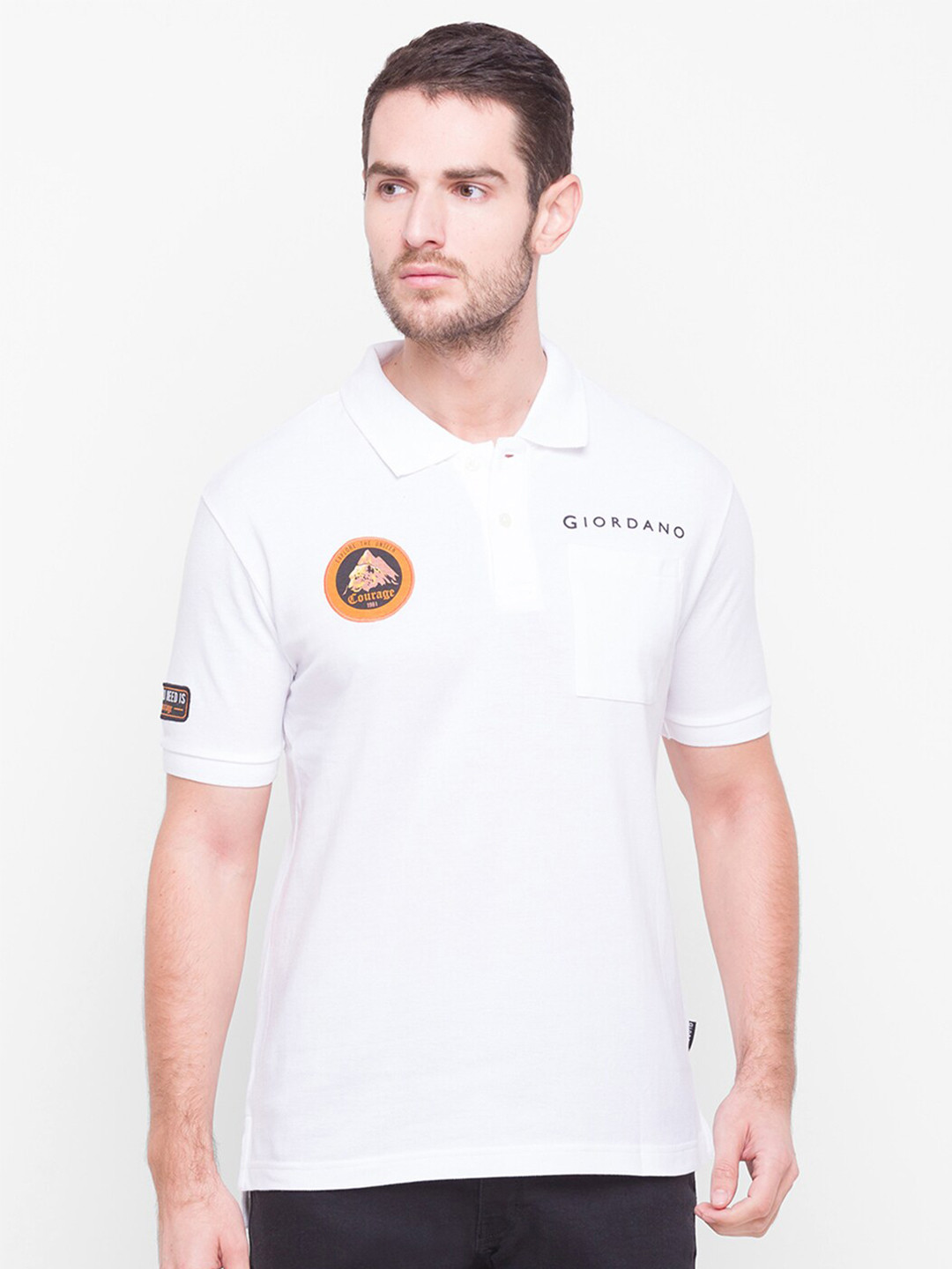 GIORDANO Men White Solid Cotton Polo Collar Slim Fit T-shirt 
GIORDANO Men White Solid Cotton Polo Collar Slim Fit T-shirt