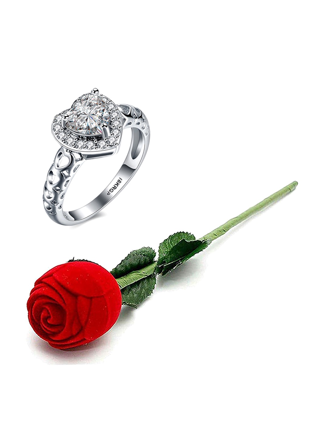 Yellow Chimes Silver-Plated & White Swarovski-Studded Heart Shaped Finger Ring With Rose
Yellow Chimes Silver-Plated & White Swarovski-Studded Heart Shaped Finger Ring With Rose