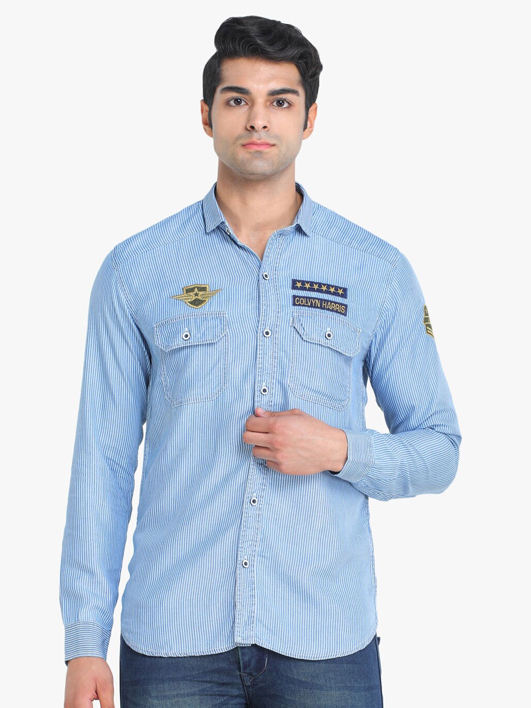 COLVYNHARRIS JEANS Men Blue Slim Fit Casual Shirt