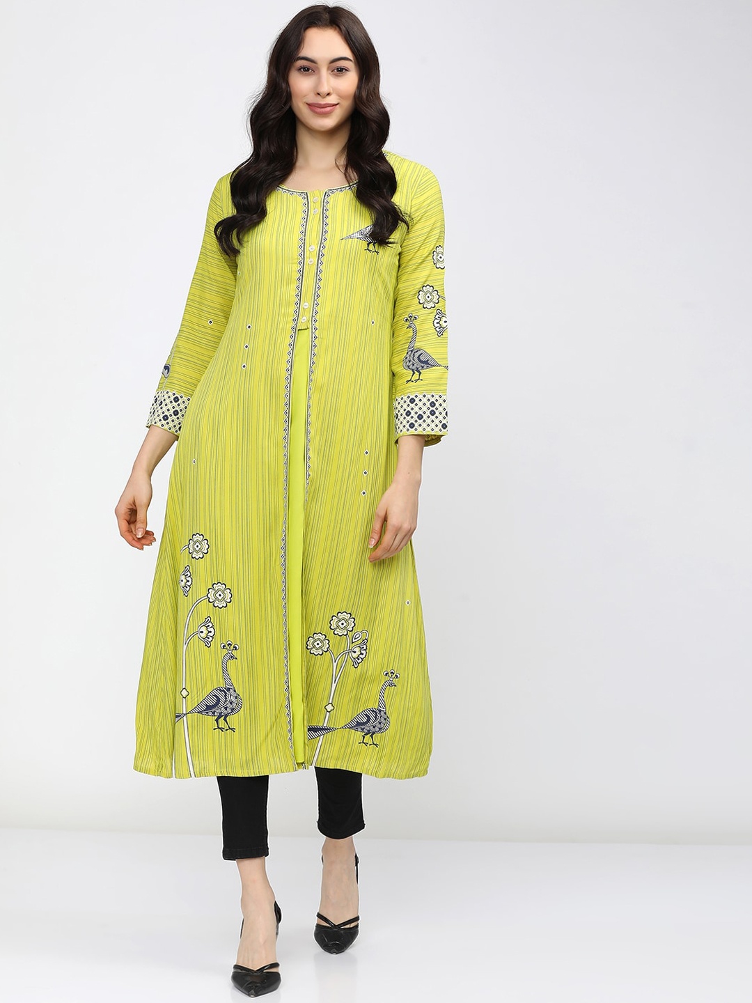 Vishudh Women Lime Green Printed Kurta