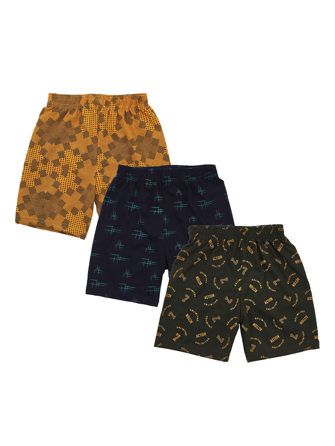 CREMLIN CLOTHING Unisex Kids Mustard Yellow & Blue Pack Of 3 Floral Printed Modal Shorts
CREMLIN CLOTHING Unisex Kids Mustard Yellow & Blue Pack Of 3 Floral Printed Modal Shorts