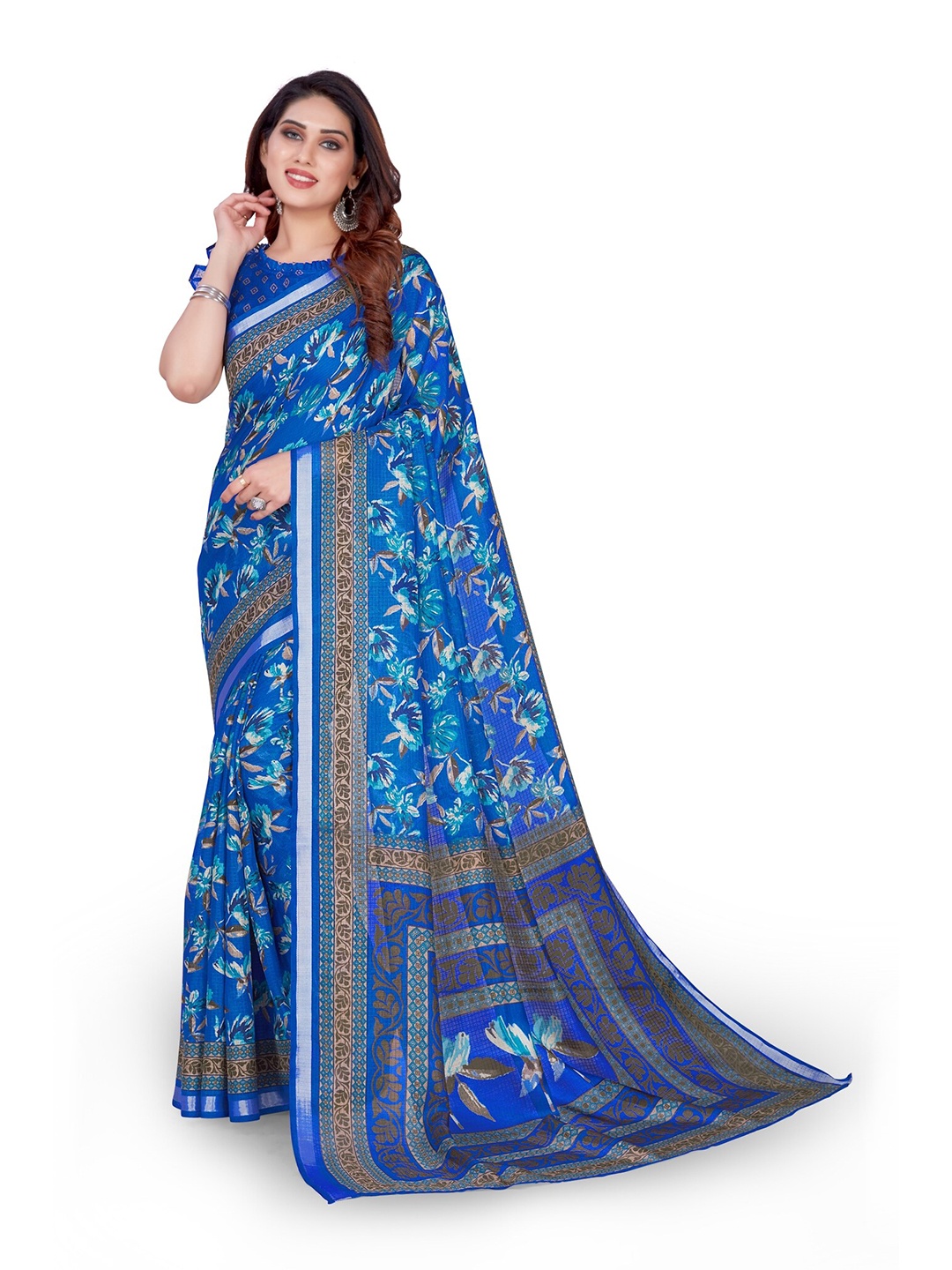 KALINI Blue Floral Printed Saree