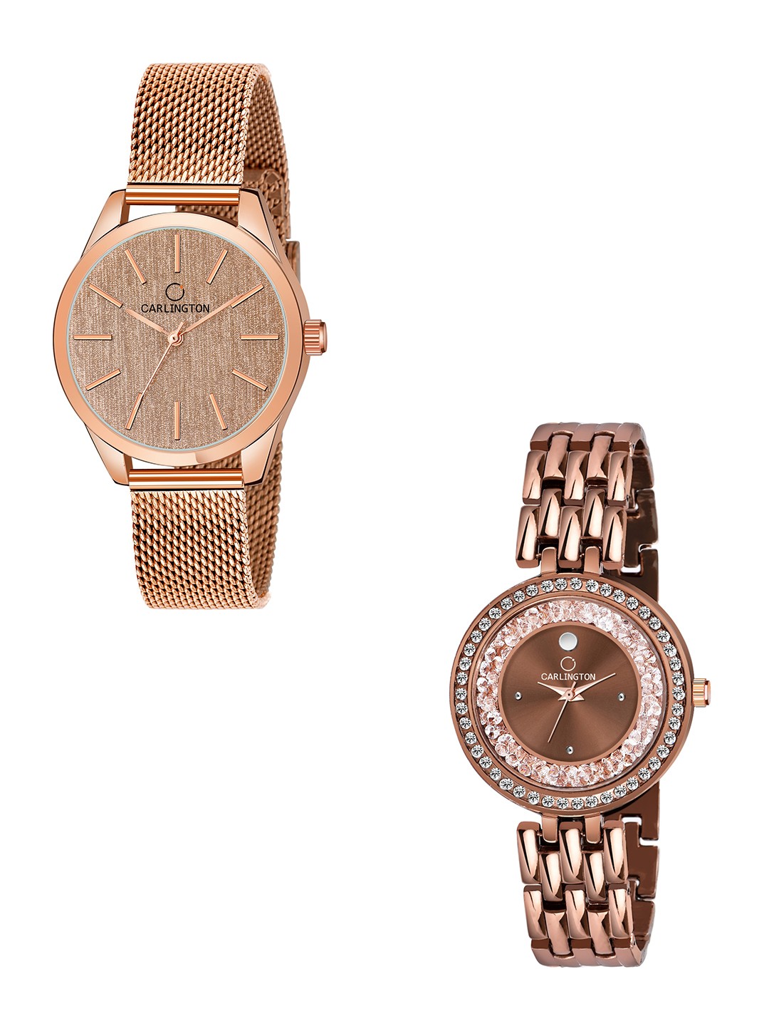 CARLINGTON Women Set Of 2 Stainless Steel Bracelet Style Straps Watches CT2001, Rose
CARLINGTON Women Set Of 2 Stainless Steel Bracelet Style Straps Watches CT2001, Rose