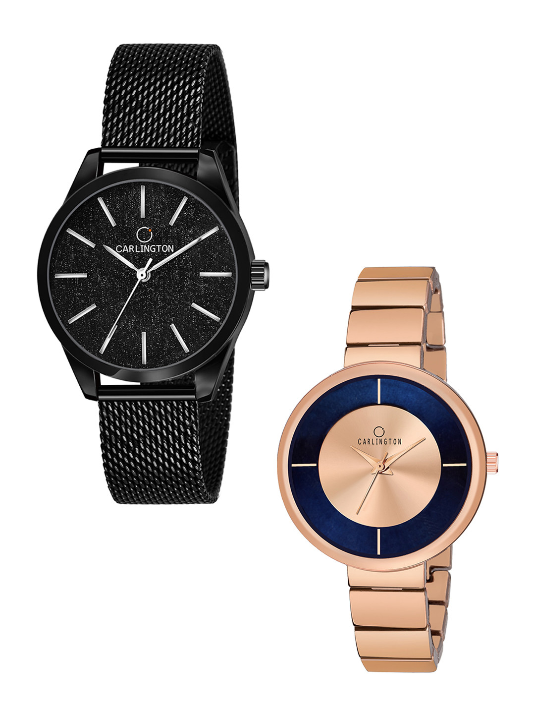 CARLINGTON Women Rose Gold & Black Pack Of 2 Steel Bracelet Style Straps Watch, Multi
CARLINGTON Women Rose Gold & Black Pack Of 2 Steel Bracelet Style Straps Watch, Multi