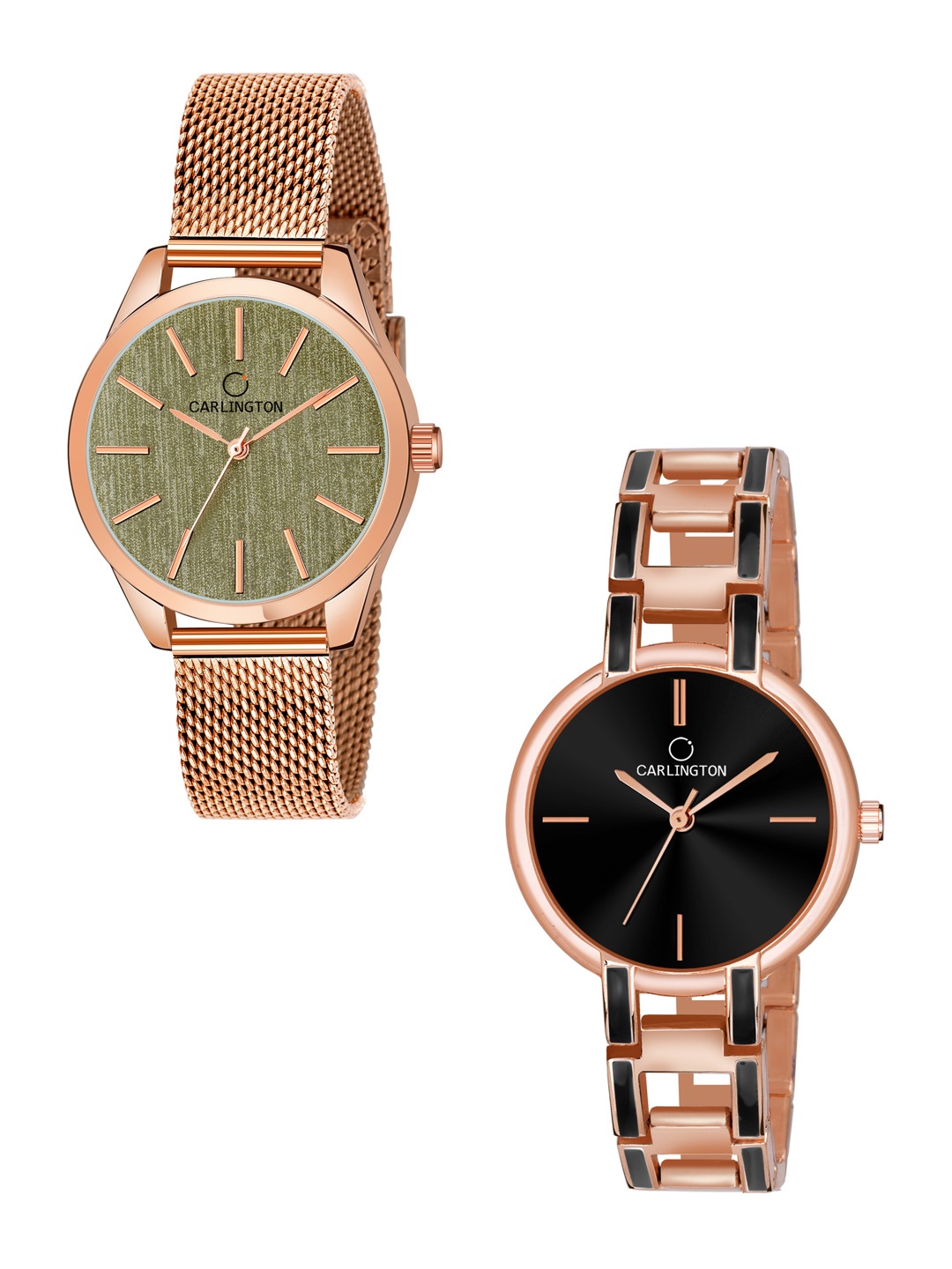 CARLINGTON Women Set Of 2 Stainless Steel Analogue Watch Combo CT2001 RoseGreen-CK Black, Rose gold
CARLINGTON Women Set Of 2 Stainless Steel Analogue Watch Combo CT2001 RoseGreen-CK Black, Rose gold
