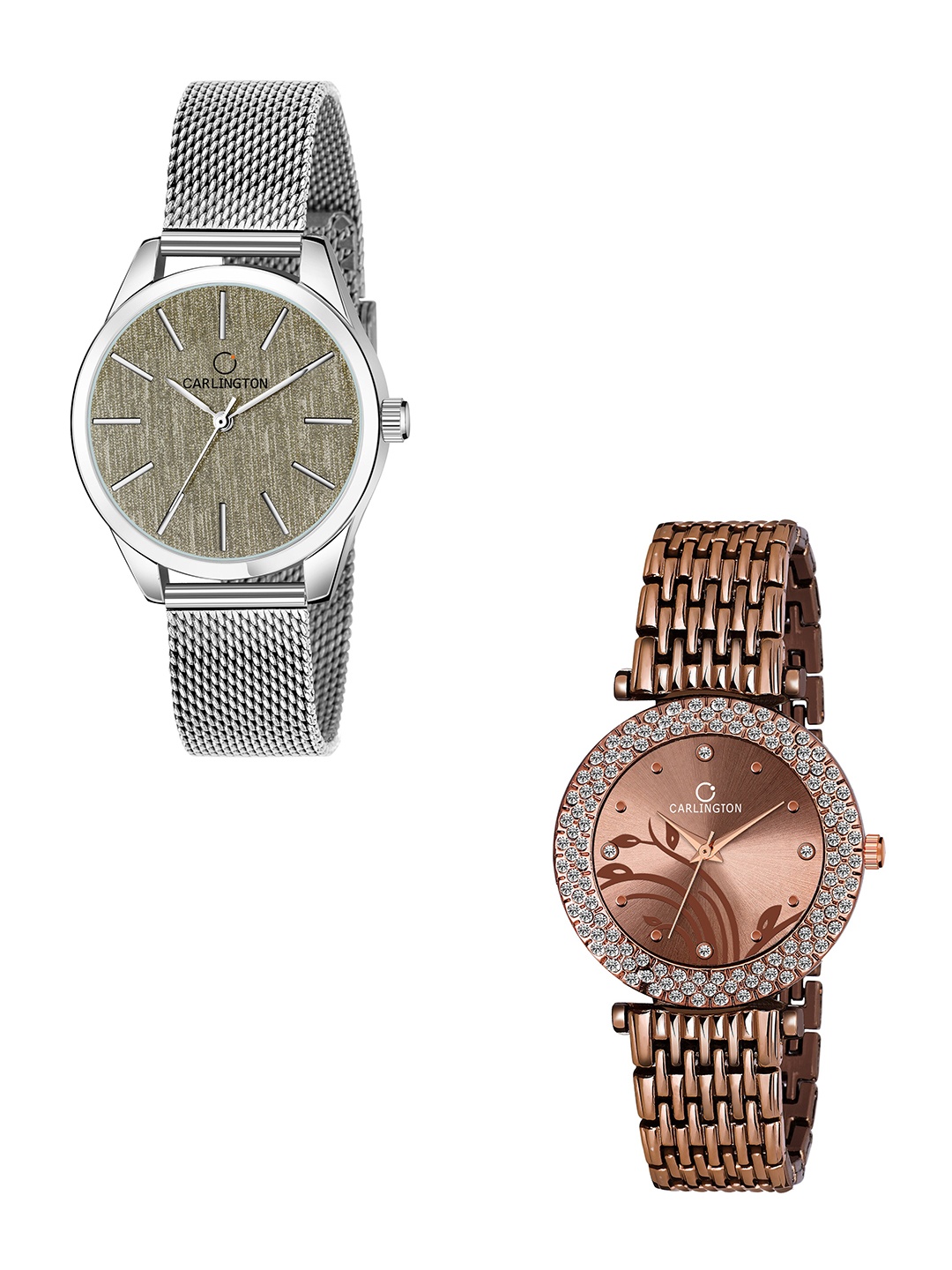 CARLINGTON Women Set Of 2 Stainless Steel Analogue Watch Combo CT2001 Silver-Flower Brown
CARLINGTON Women Set Of 2 Stainless Steel Analogue Watch Combo CT2001 Silver-Flower Brown