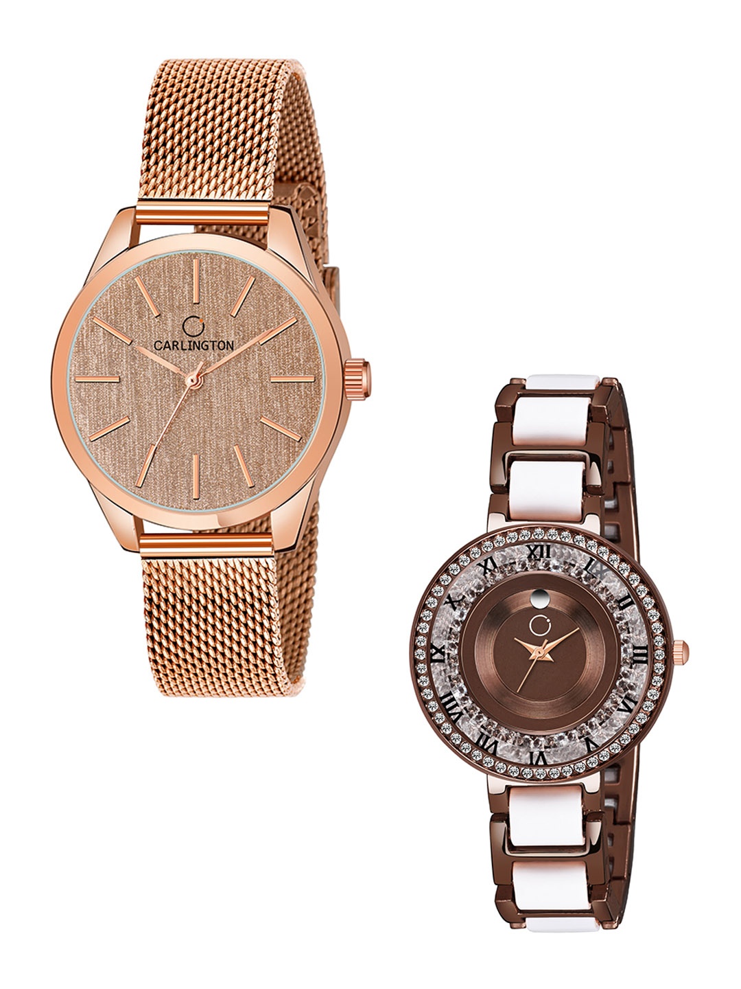 CARLINGTON Women Brown & Rose Gold Pack Of 2 Embellished Steel Bracelet Style Straps Watch, Multi
CARLINGTON Women Brown & Rose Gold Pack Of 2 Embellished Steel Bracelet Style Straps Watch, Multi