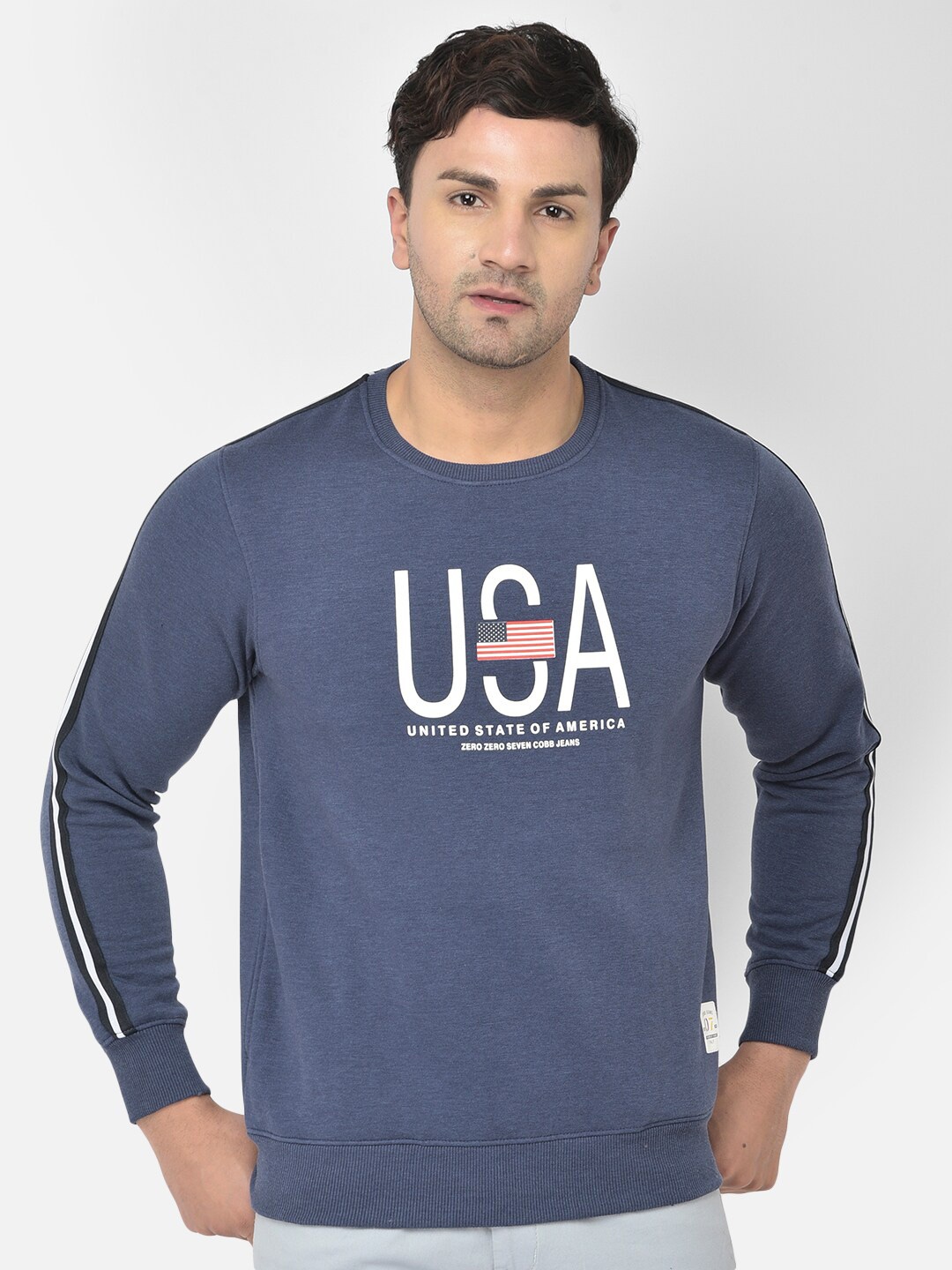 COBB Men Blue Printed Sweatshirt