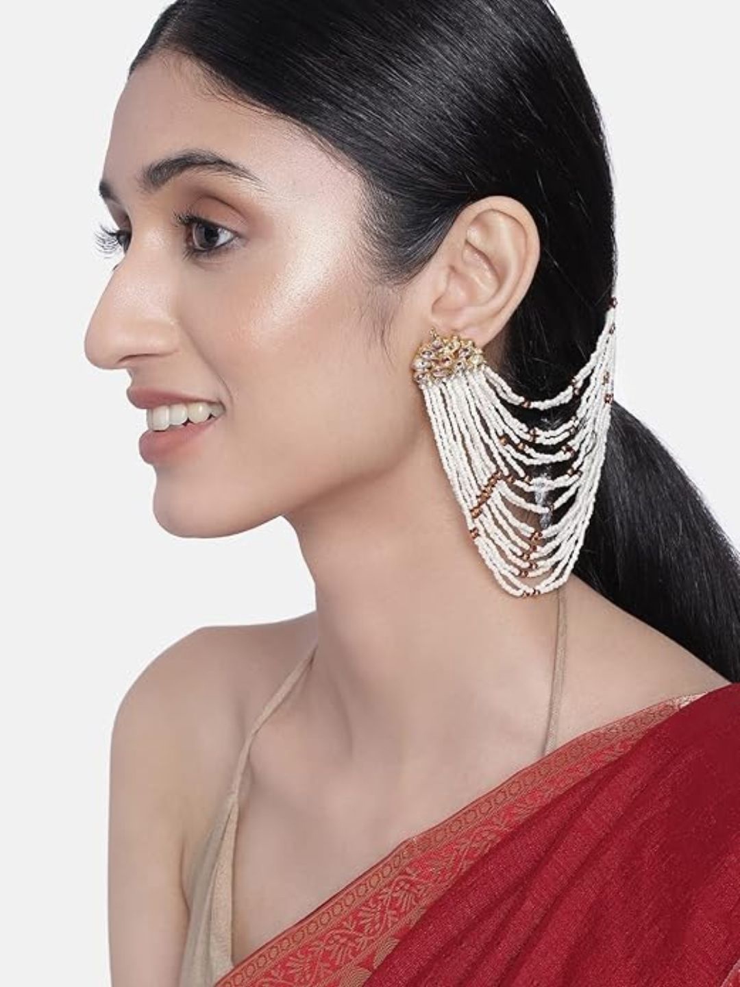 I Jewels Off White & Maroon Gold-Plated Multi-Strand Classic Ear Chain Earrings
I Jewels Off White & Maroon Gold-Plated Multi-Strand Classic Ear Chain Earrings