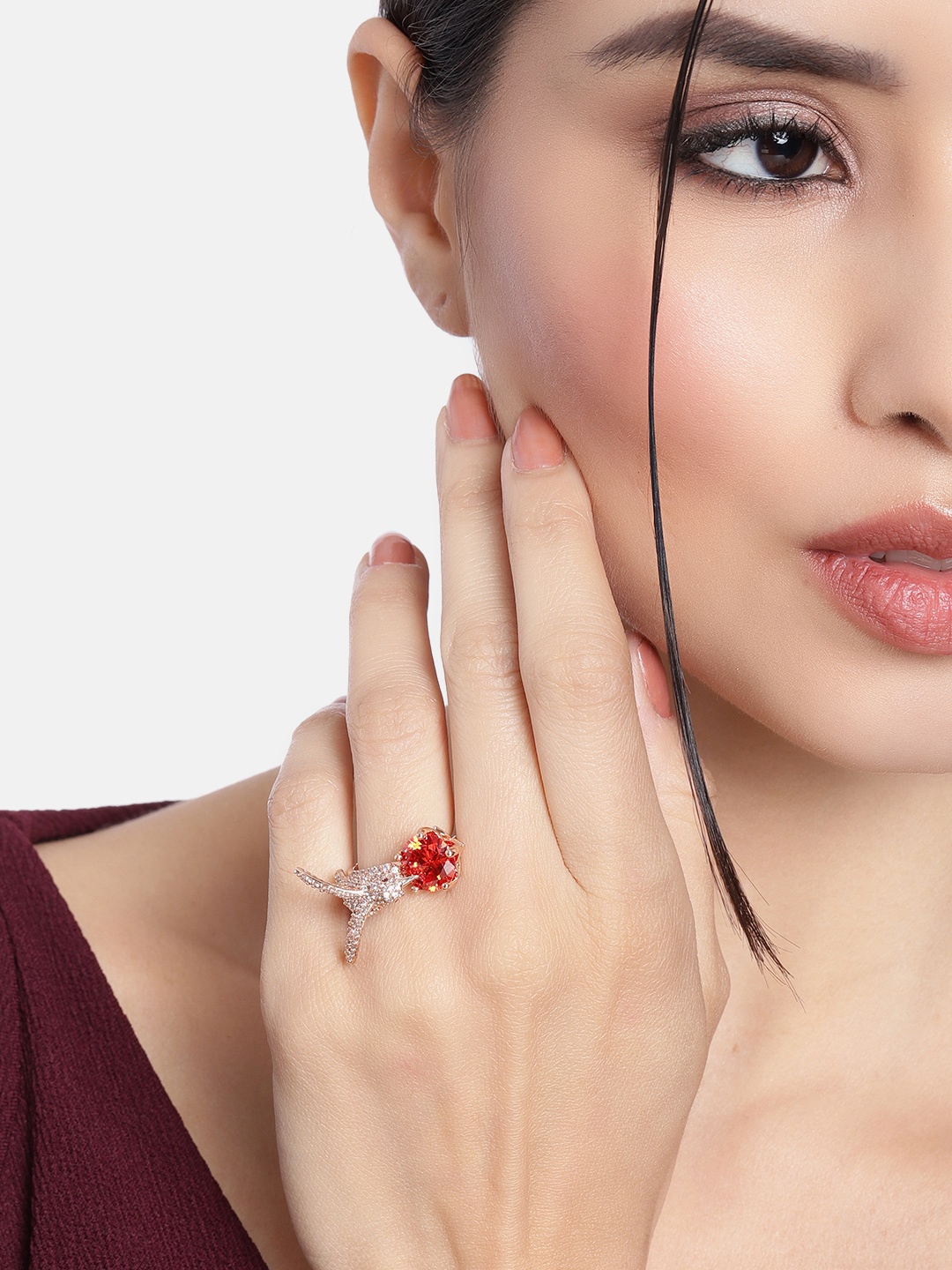 I Jewels Red Rose Gold Plated Bird Design CZ American Diamond Adjustable Finger Ring
I Jewels Red Rose Gold Plated Bird Design CZ American Diamond Adjustable Finger Ring