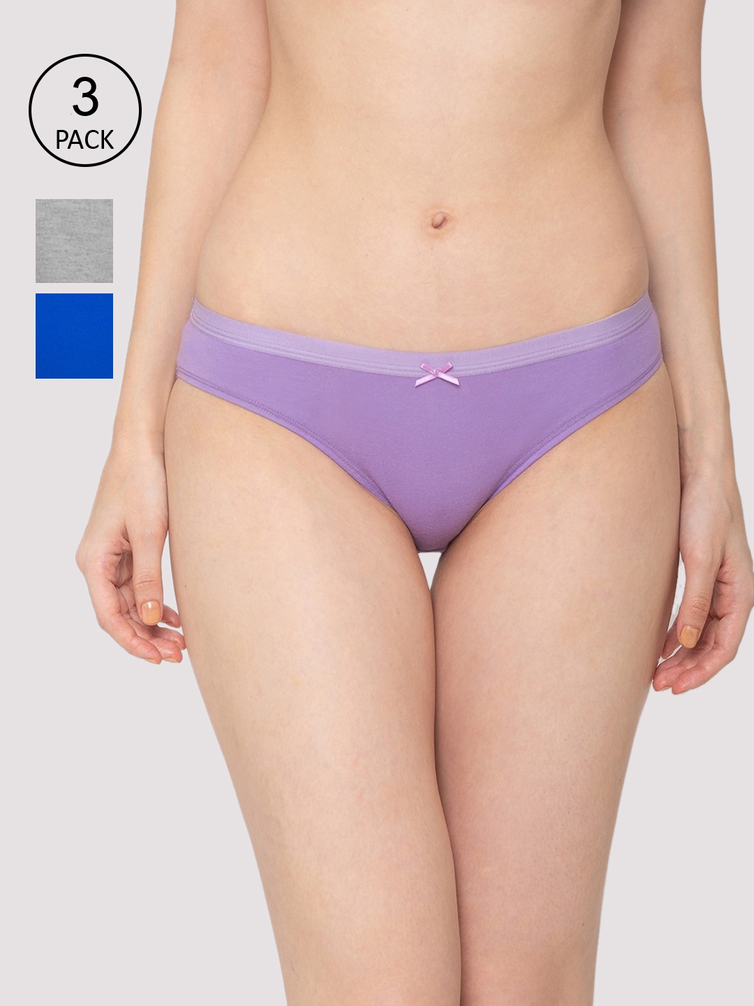 Candyskin Women Pack of 3 Assorted Cotton Bikini Briefs CSCP008Multi
