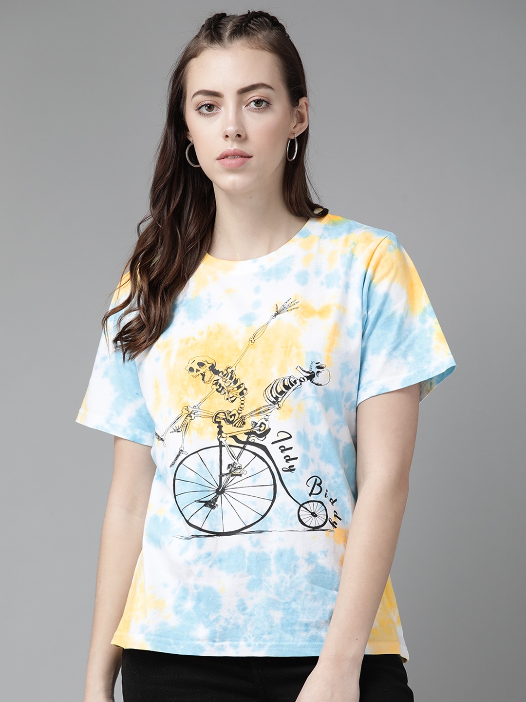 The Dry State Women White & Blue Tie and Dye & Graphic Print Loose Fit Cotton T-shirt
The Dry State Women White & Blue Tie and Dye & Graphic Print Loose Fit Cotton T-shirt