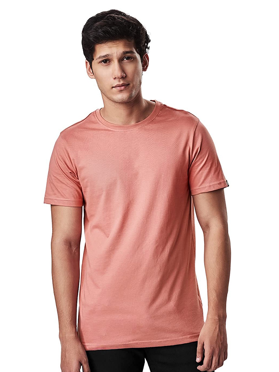 The Souled Store Men Peach-Coloured Solid T-shirt