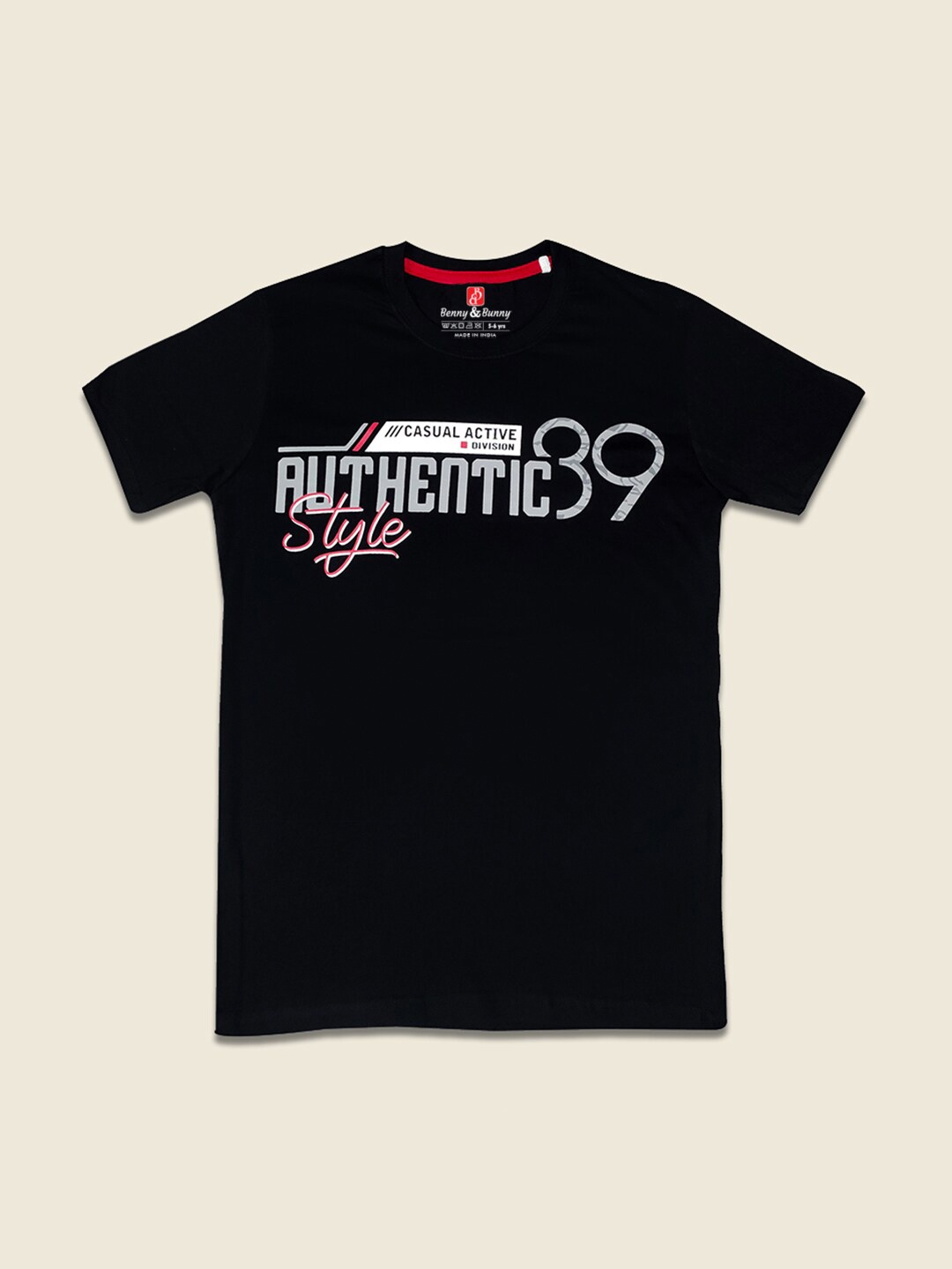 Benny n Bunny Boys Black Typography Printed Pure Cotton T-shirt