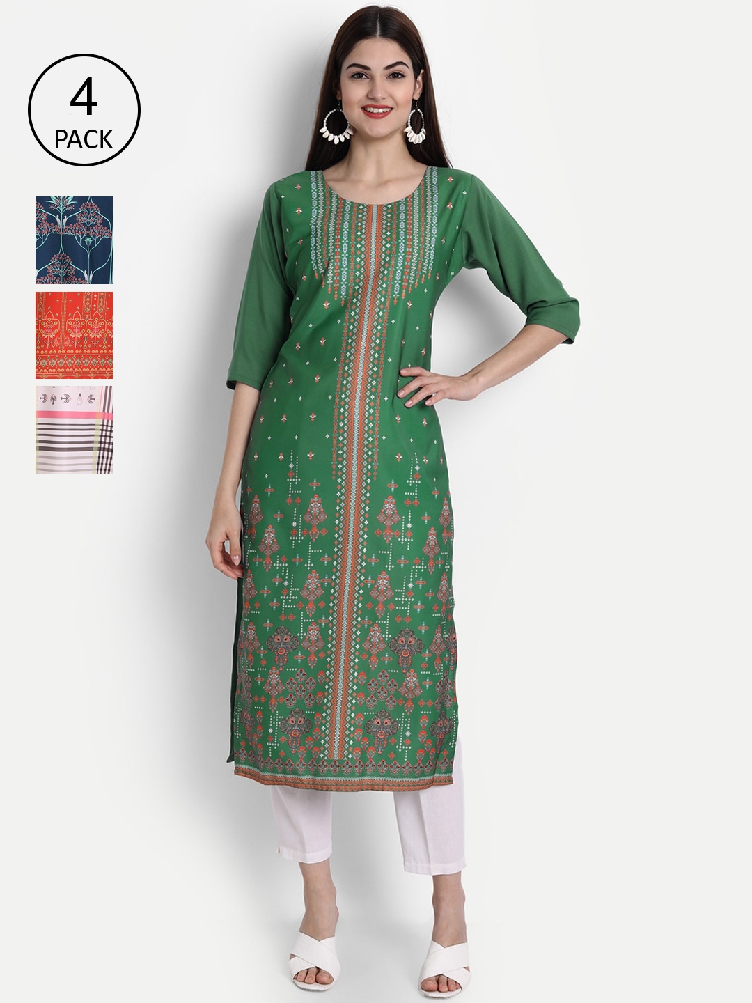 1 Stop Fashion Women Pack of 4 Digital Print Straight Kurtas, Multi