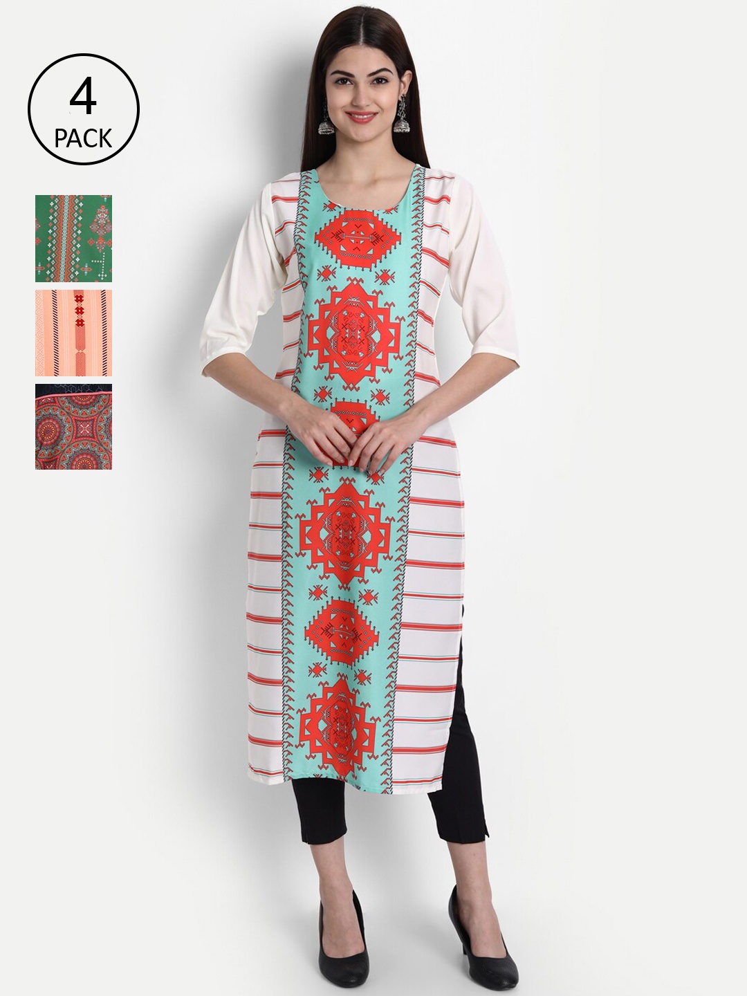 1 Stop Fashion Women Pack of 4 Digital Print Straight Kurtas, Multi