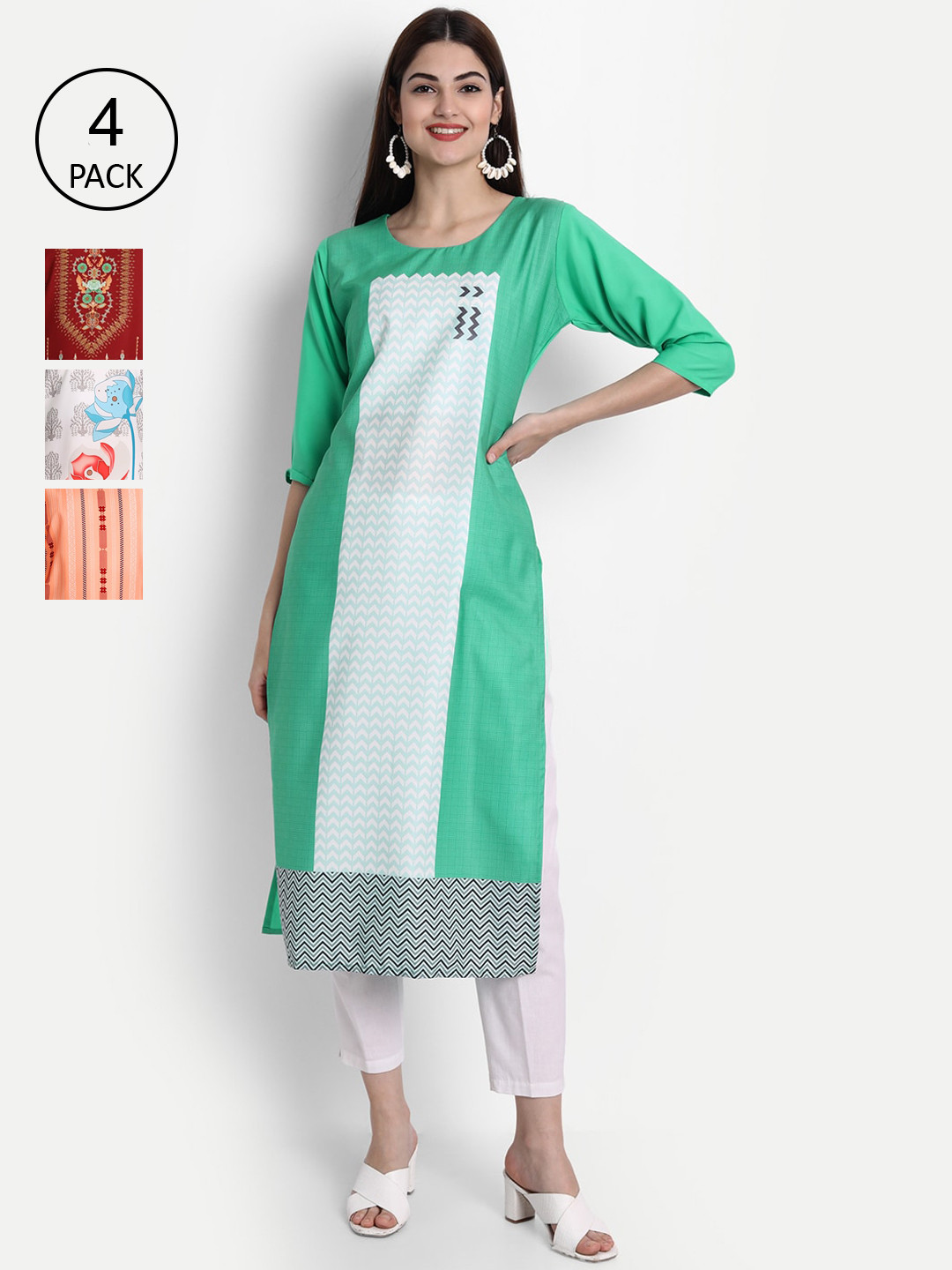 1 Stop Fashion Women Pack of 4 Digital Print Straight Kurtas, Multi 
1 Stop Fashion Women Pack of 4 Digital Print Straight Kurtas, Multi