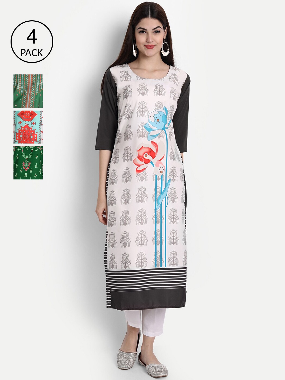1 Stop Fashion Women Pack of 4 Digital Print Straight Kurtas, Multi