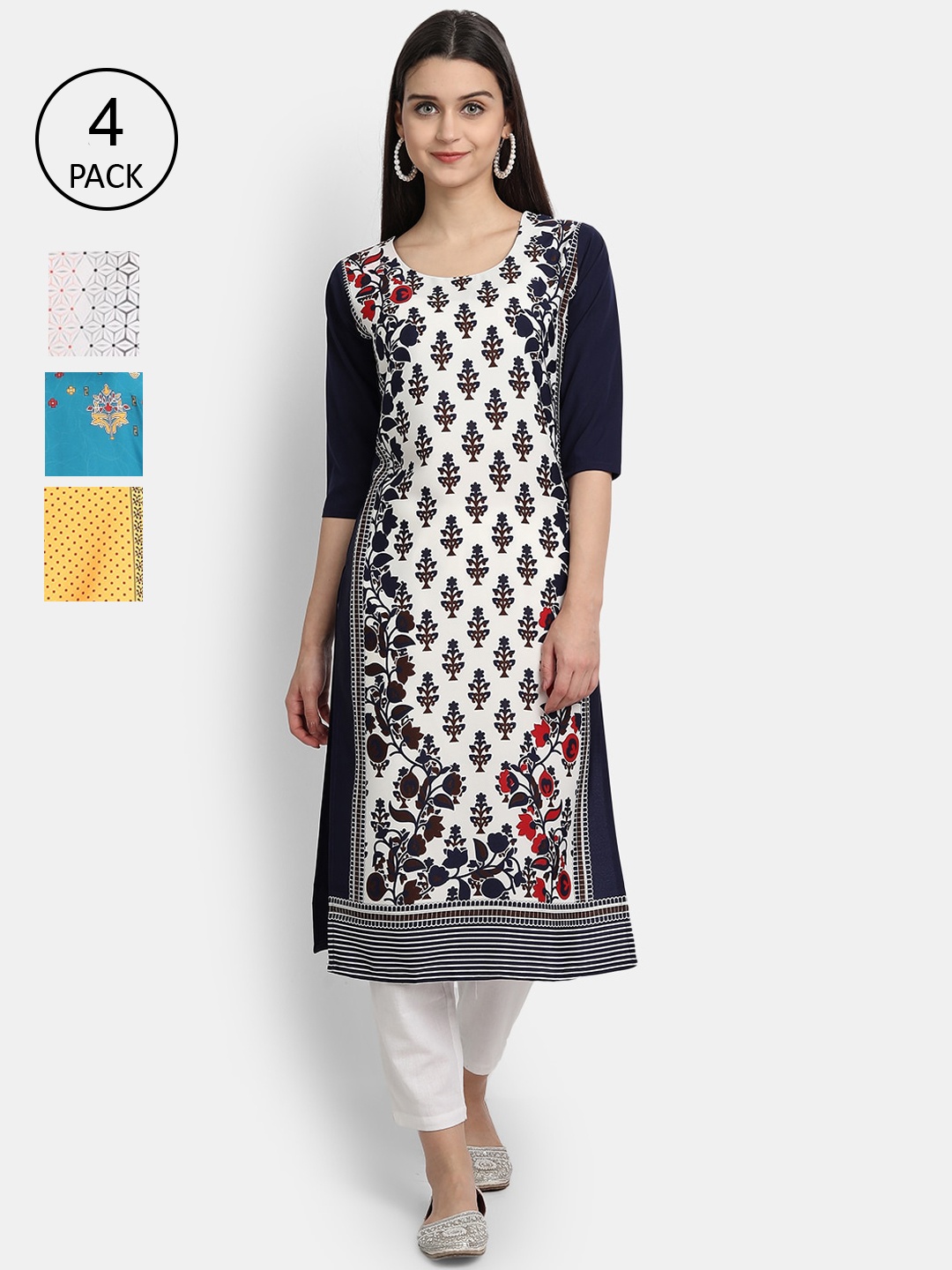1 Stop Fashion Women Pack of 4 Digital Print Straight Kurtas, Multi