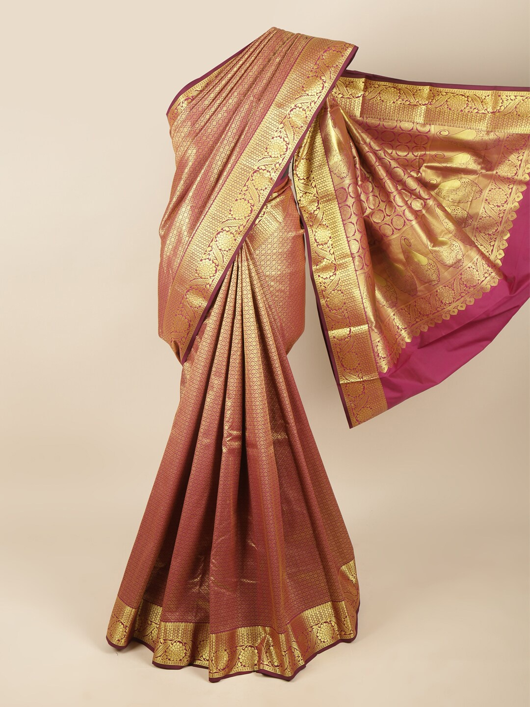 Pothys Purple & Gold-Toned Floral Art Silk Saree