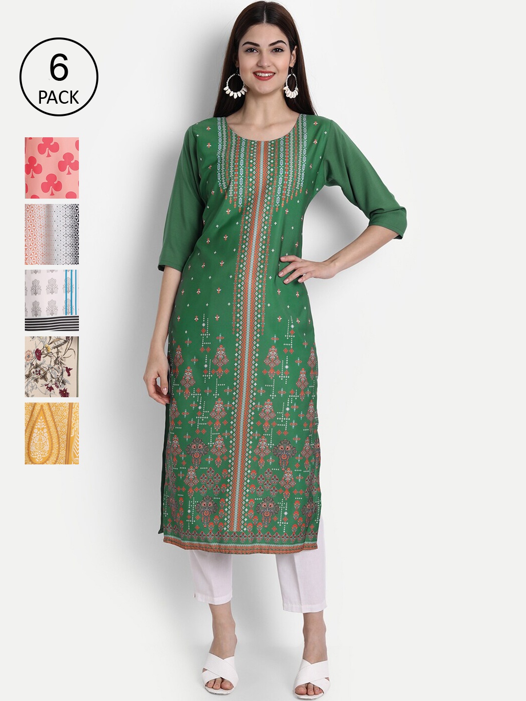 1 Stop Fashion Women Pack of 6 Multicoloured Printed Straight Kurtas, Multi
