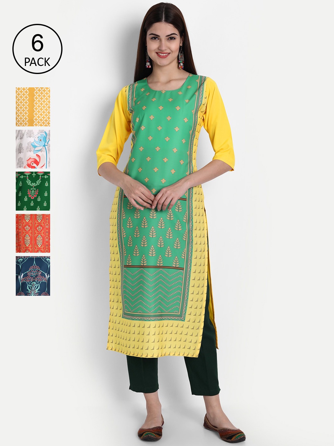 1 Stop Fashion Women Pack Of 6 Multicoloured Digital Printed Crepe Kurta, Multi
1 Stop Fashion Women Pack Of 6 Multicoloured Digital Printed Crepe Kurta, Multi