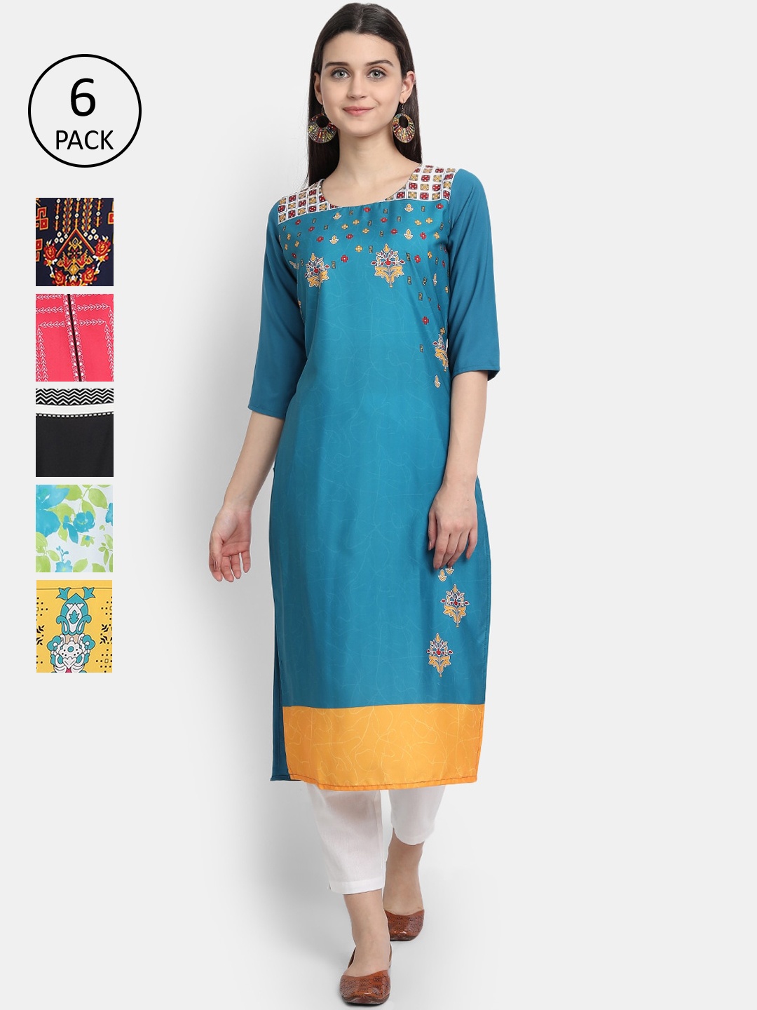 1 Stop Fashion Women Pack Of 6 Kurtas, Blue