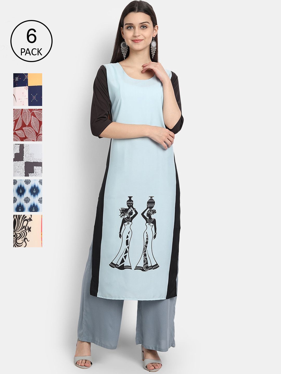 1 Stop Fashion Women Pack of 6 Printed Kurtas, Blue 
1 Stop Fashion Women Pack of 6 Printed Kurtas, Blue