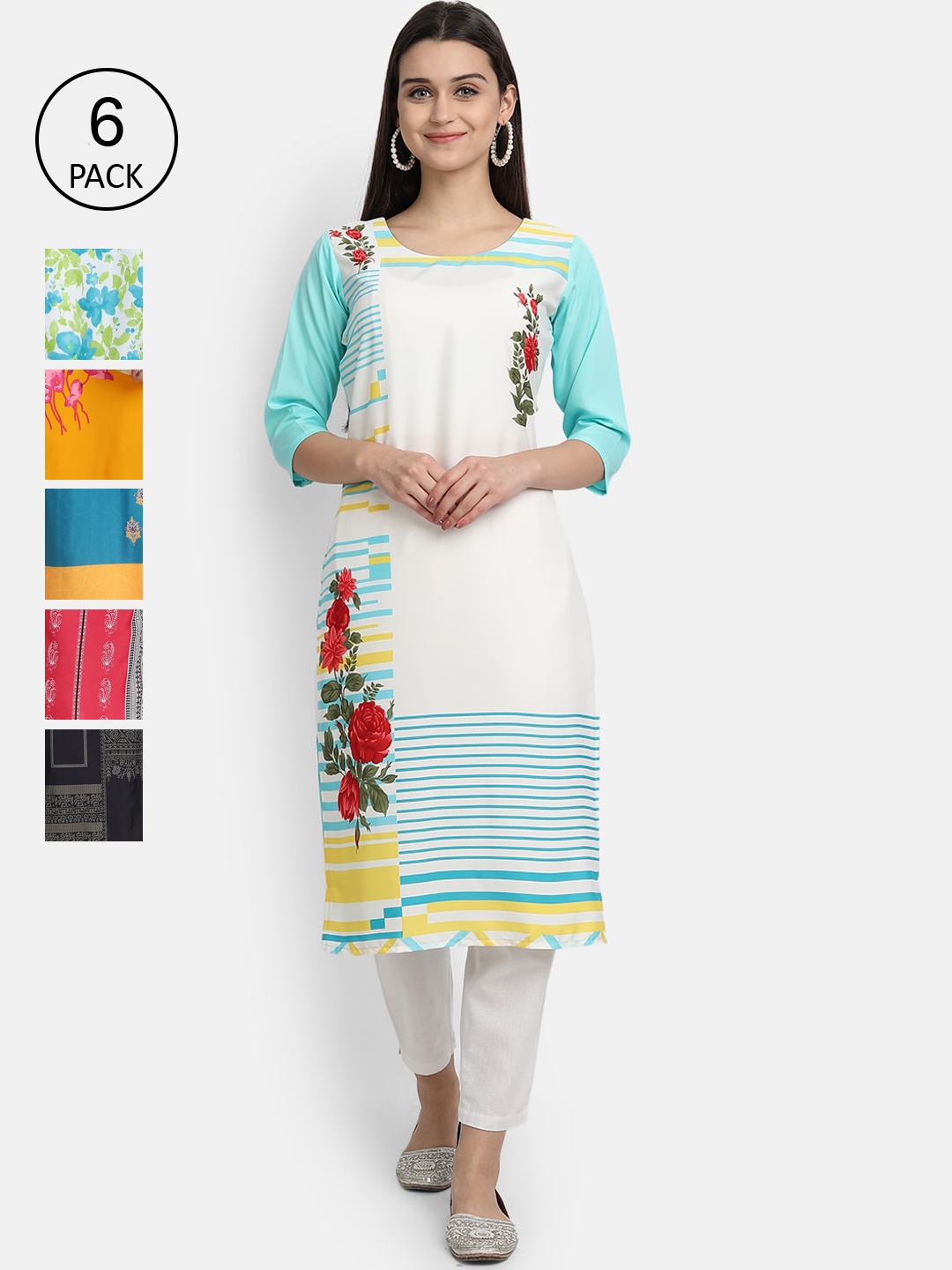 1 Stop Fashion Women Pack Of 6 Kurtas, Yellow