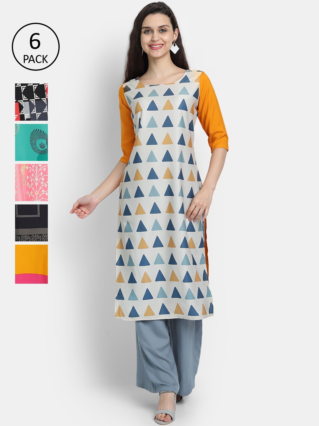 1 Stop Fashion Women Pack of 6 Printed Crepe Kurtas, Pink