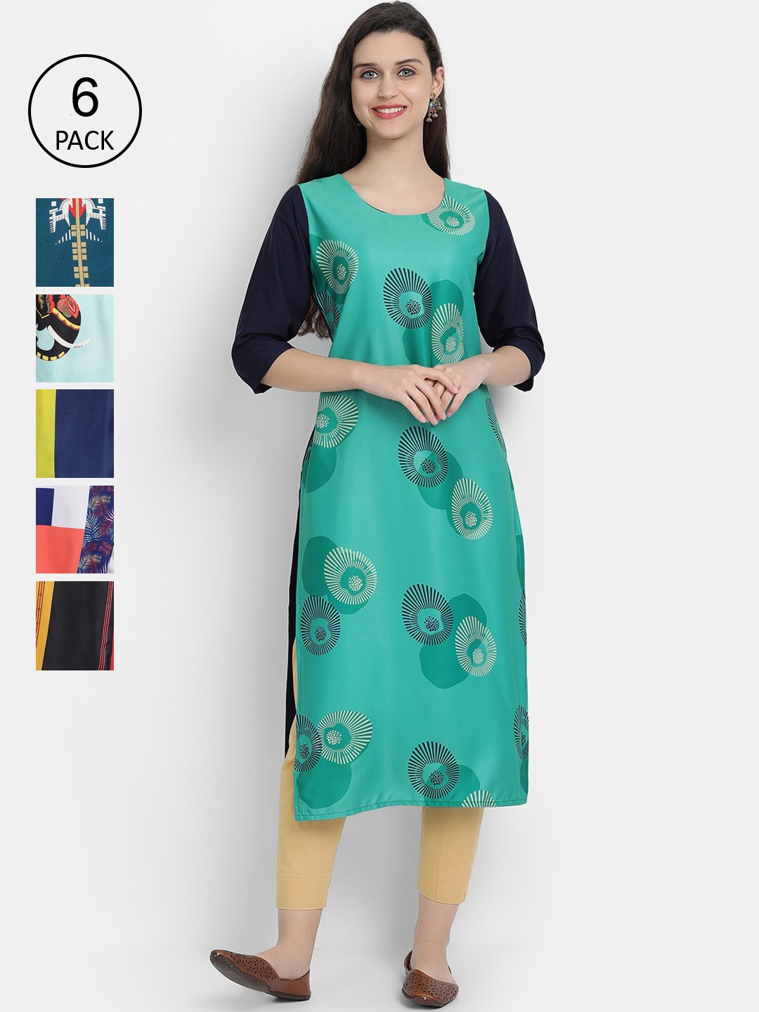 1 Stop Fashion Woman Pack of 6 Multicoloured Ethnic Motifs Printed Crepe Kurta, Multi
1 Stop Fashion Woman Pack of 6 Multicoloured Ethnic Motifs Printed Crepe Kurta, Multi