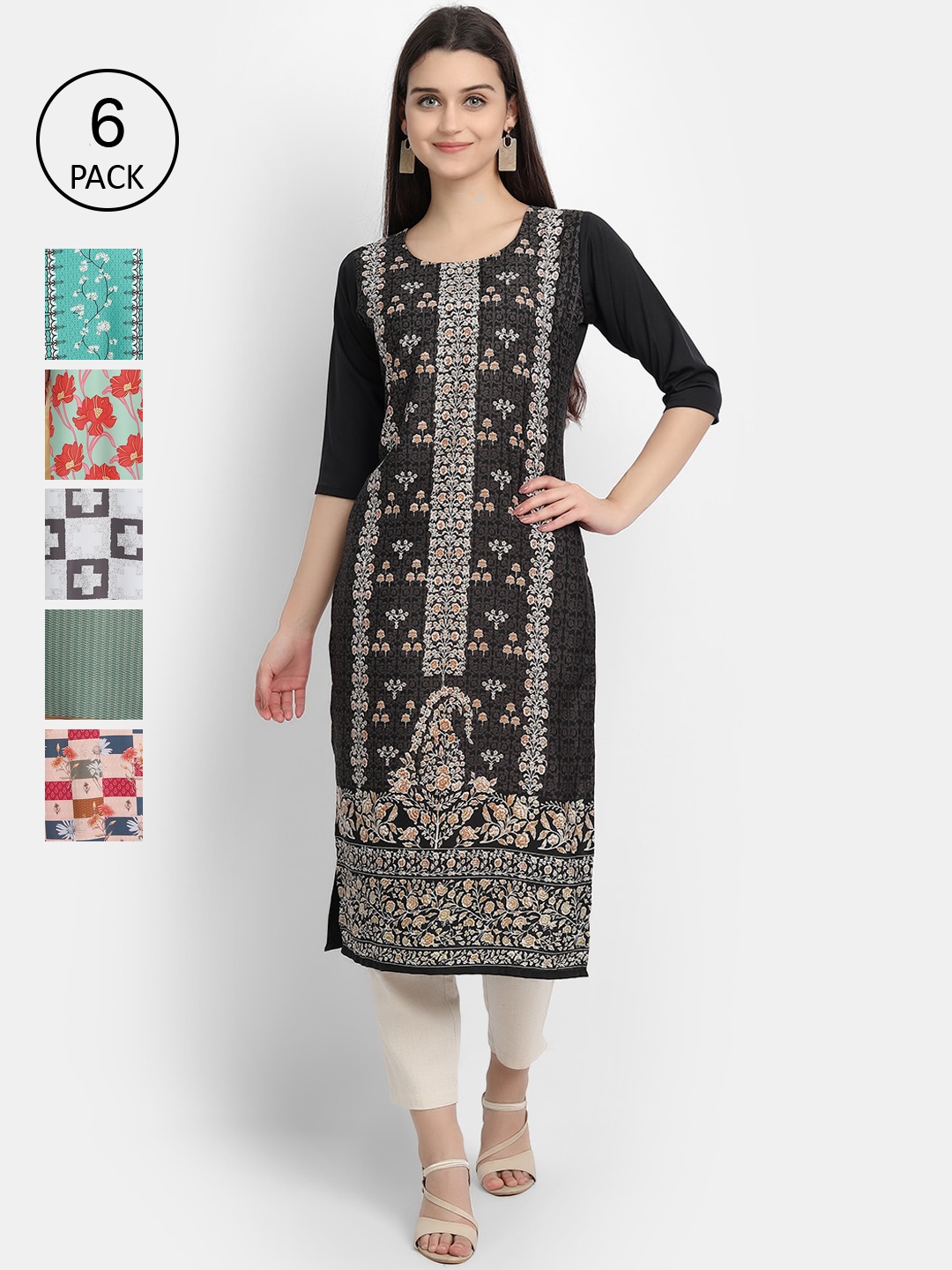 1 Stop Fashion Women Pack Of 6 Multicoloured Digital Printed Crepe Kurta, Multi
1 Stop Fashion Women Pack Of 6 Multicoloured Digital Printed Crepe Kurta, Multi