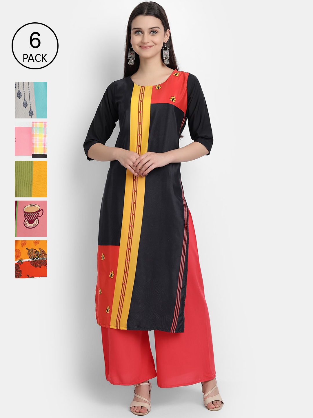 1 Stop Fashion Women Pack Of 6 Digital Print Straight Kurta, Multi