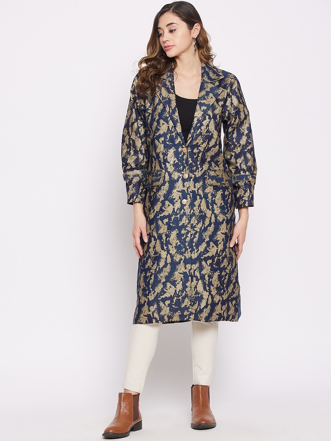 The Kaftan Company Women Navy Blue & Beige Lightweight Cotton Longline Tailored Jacket
The Kaftan Company Women Navy Blue & Beige Lightweight Cotton Longline Tailored Jacket