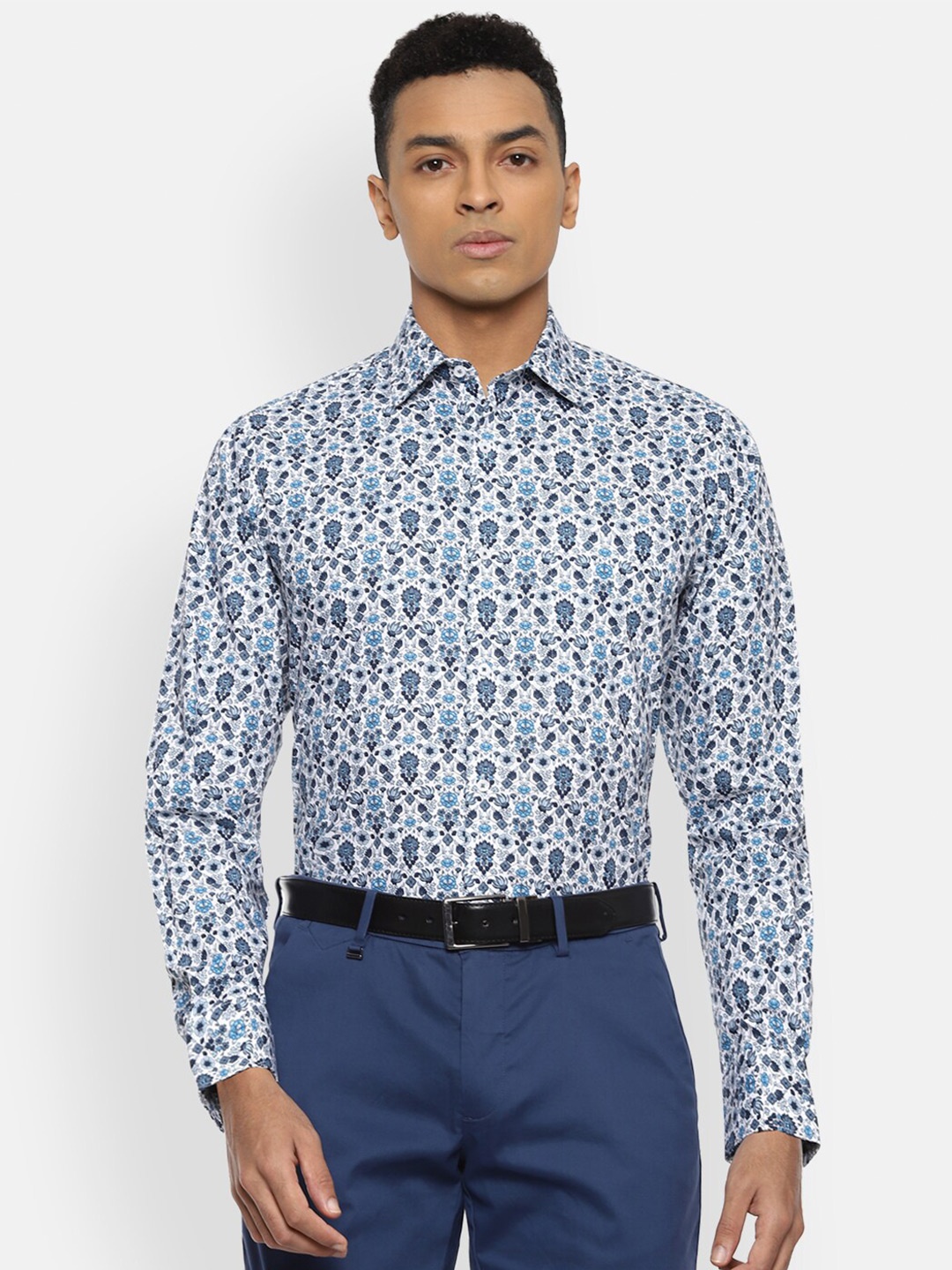 Van Heusen Men Navy Blue Floral Printed Pure Cotton Formal Shirt
