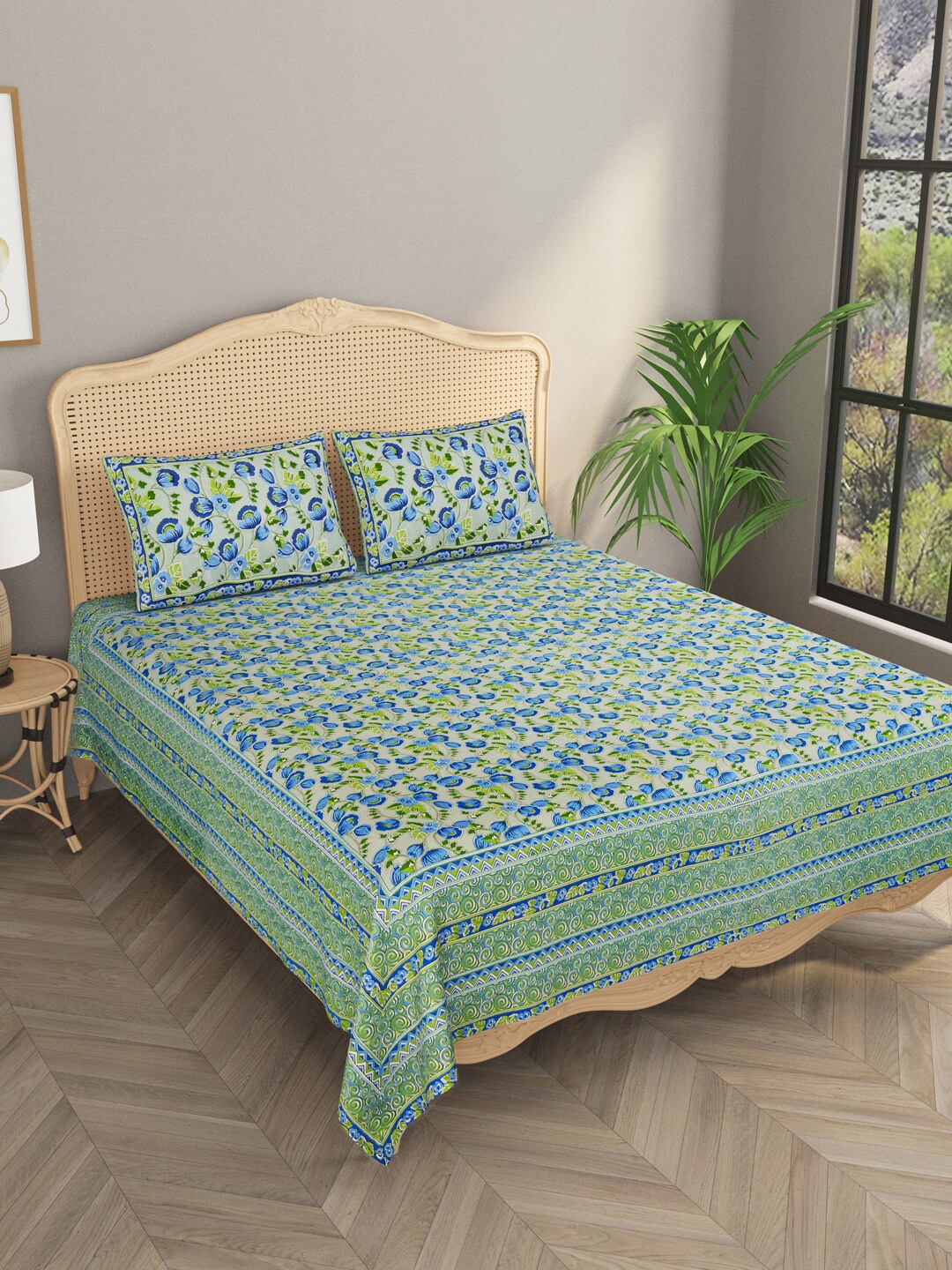 Gulaab Jaipur Green & Blue Ethnic Motifs 600 TC King Bedsheet with 2 Pillow Covers
Gulaab Jaipur Green & Blue Ethnic Motifs 600 TC King Bedsheet with 2 Pillow Covers
