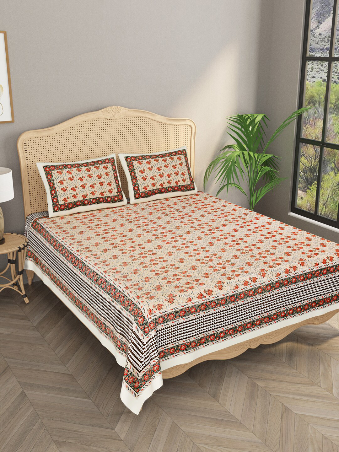 Gulaab Jaipur Brown & Black Floral Gold Overlay 600 TC King Bedsheet with 2 Pillow Covers
Gulaab Jaipur Brown & Black Floral Gold Overlay 600 TC King Bedsheet with 2 Pillow Covers