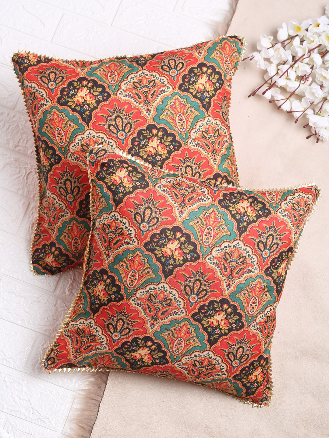 SAKA DESIGNS Set of 2 Multicoloured Mughal Print Jacquard Square Cushion Covers, Multi
SAKA DESIGNS Set of 2 Multicoloured Mughal Print Jacquard Square Cushion Covers, Multi