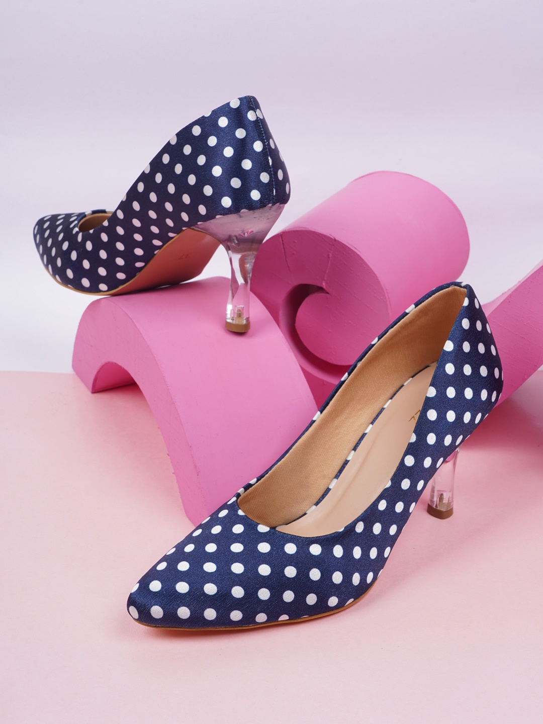 Rubeezz Blue Polka Dot Printed Party Pumps